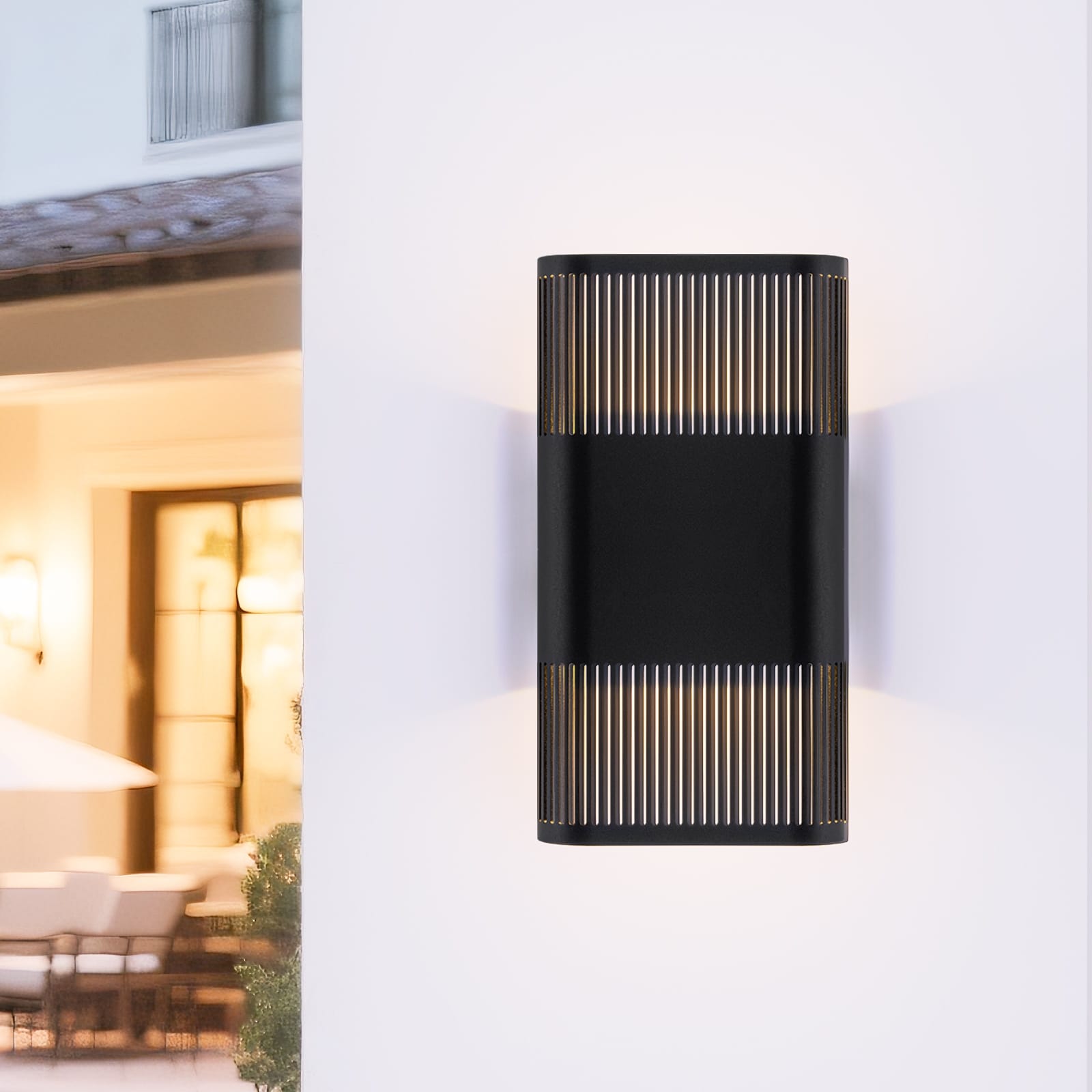 Dimmable Led Outdoor Wall Sconce Ip54 Matte Black Slotted Metal Patio W6.3 X H11.81 Inch
