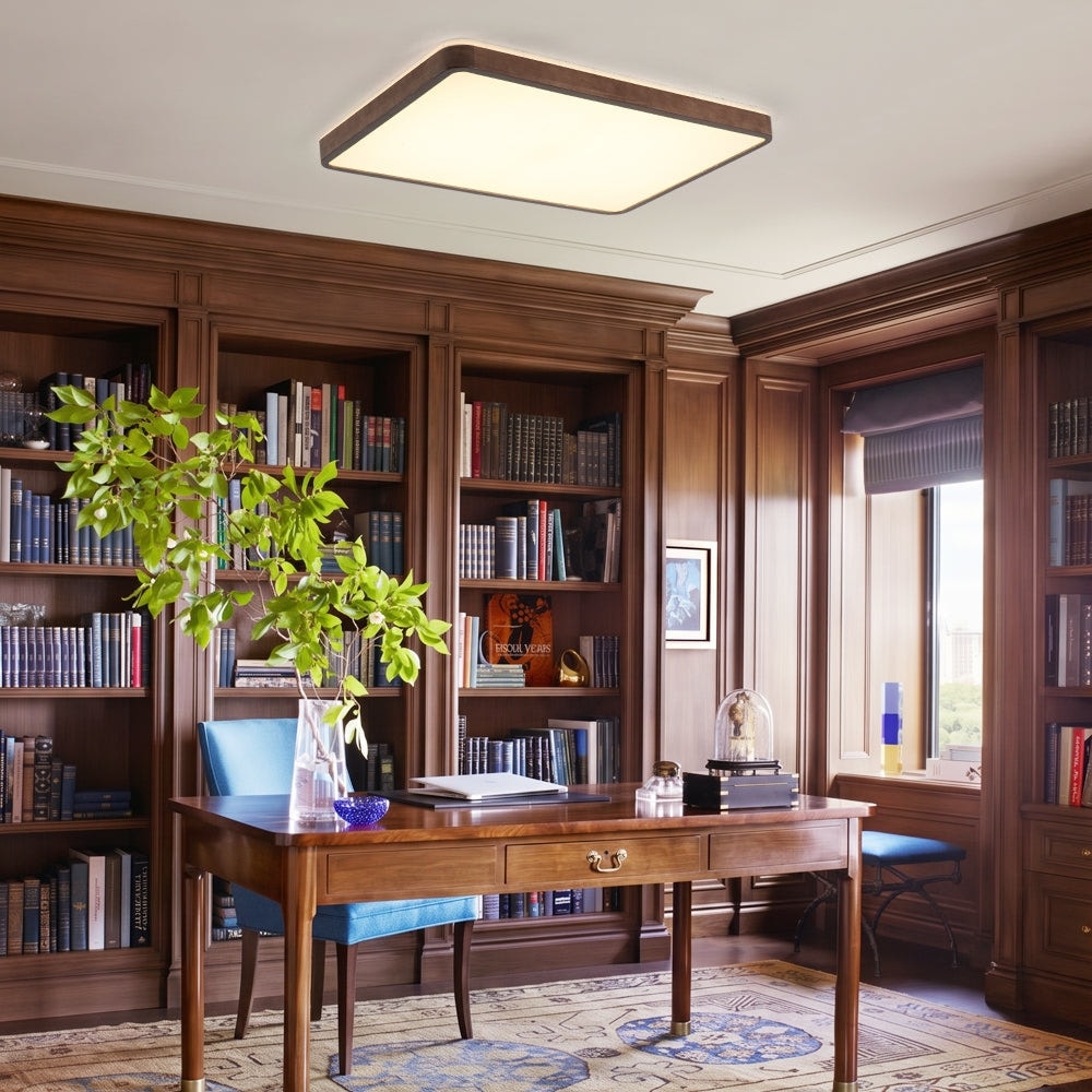 Dimmable Led Rustic Wood Rectangular Flush Mount Ceiling Light