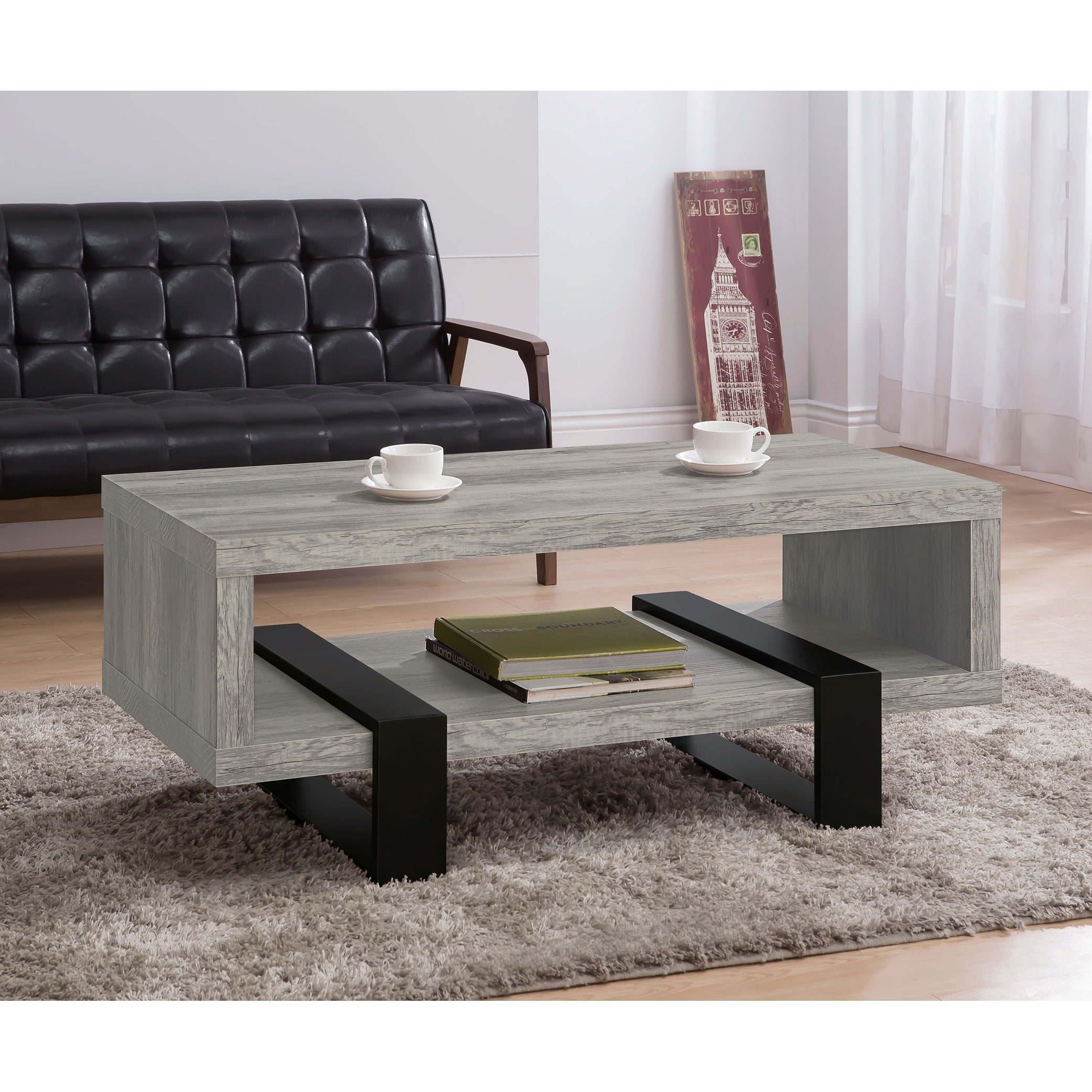 Industrial Grey Driftwood Open Coffee Table