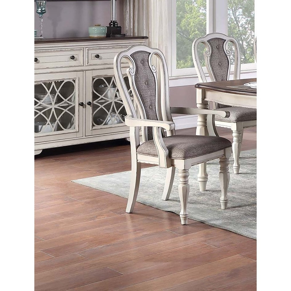 Dining Arm Chairs Upholstered Seat And Backrest Antique White Finish