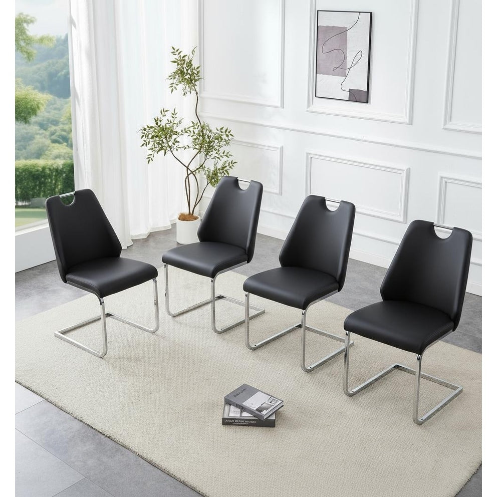 Dining Chair Side Chair Leisure Chair Black Reception Chair Set Of 4 Leather Upholstered Chair With Metal Legs