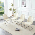 Dining Chair Side Chair Off White Leisure Chair Reception Chair Set Of 4 Leather Upholstered Chair With Metal Legs