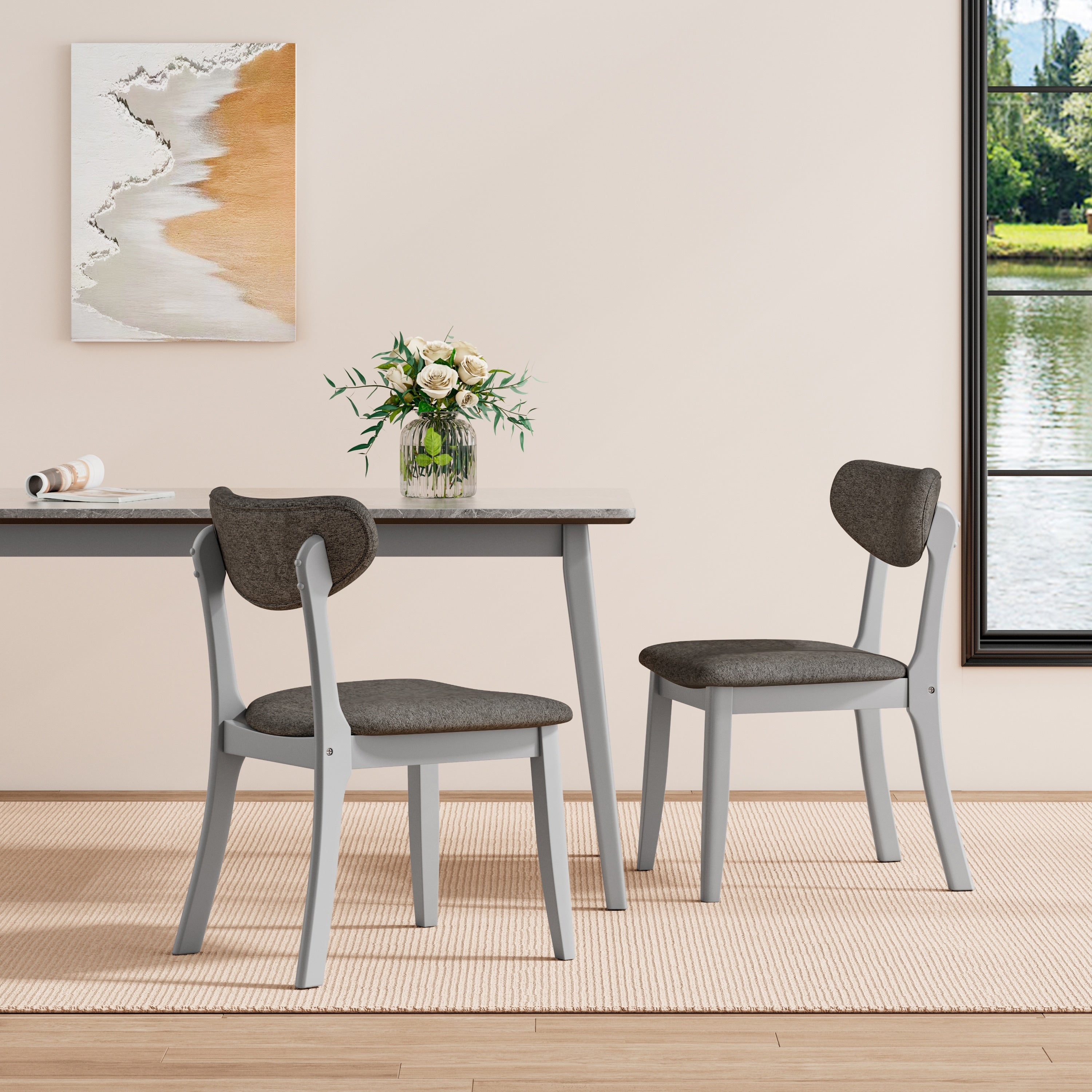 Dining Chair In Gray With Gray Solid Wood Legs Set Of 2