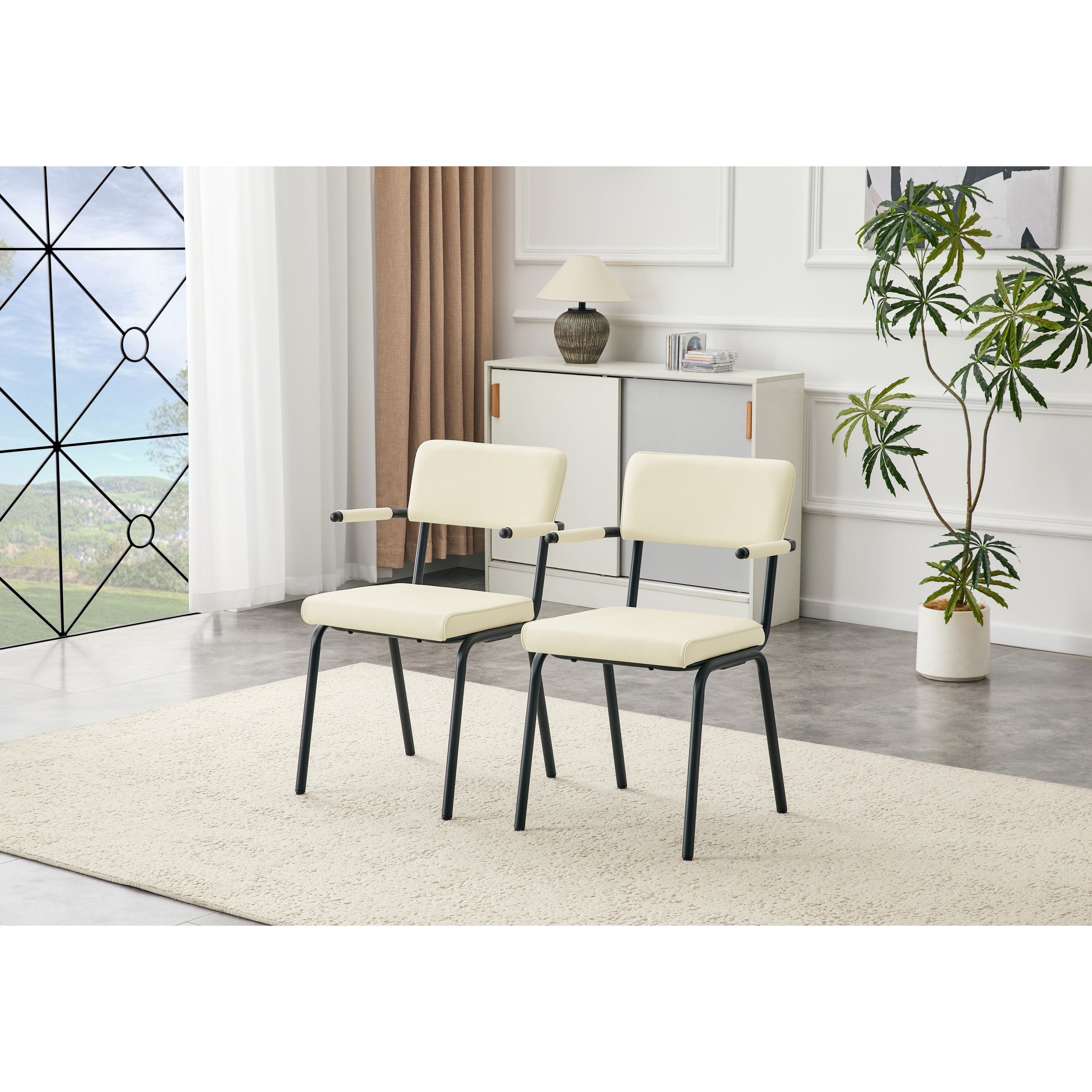 Dining Chairs Set Of 2 Huggable Upholstered Dining Chairs With Premium Leather Table Hangable Armrests Metal Legs