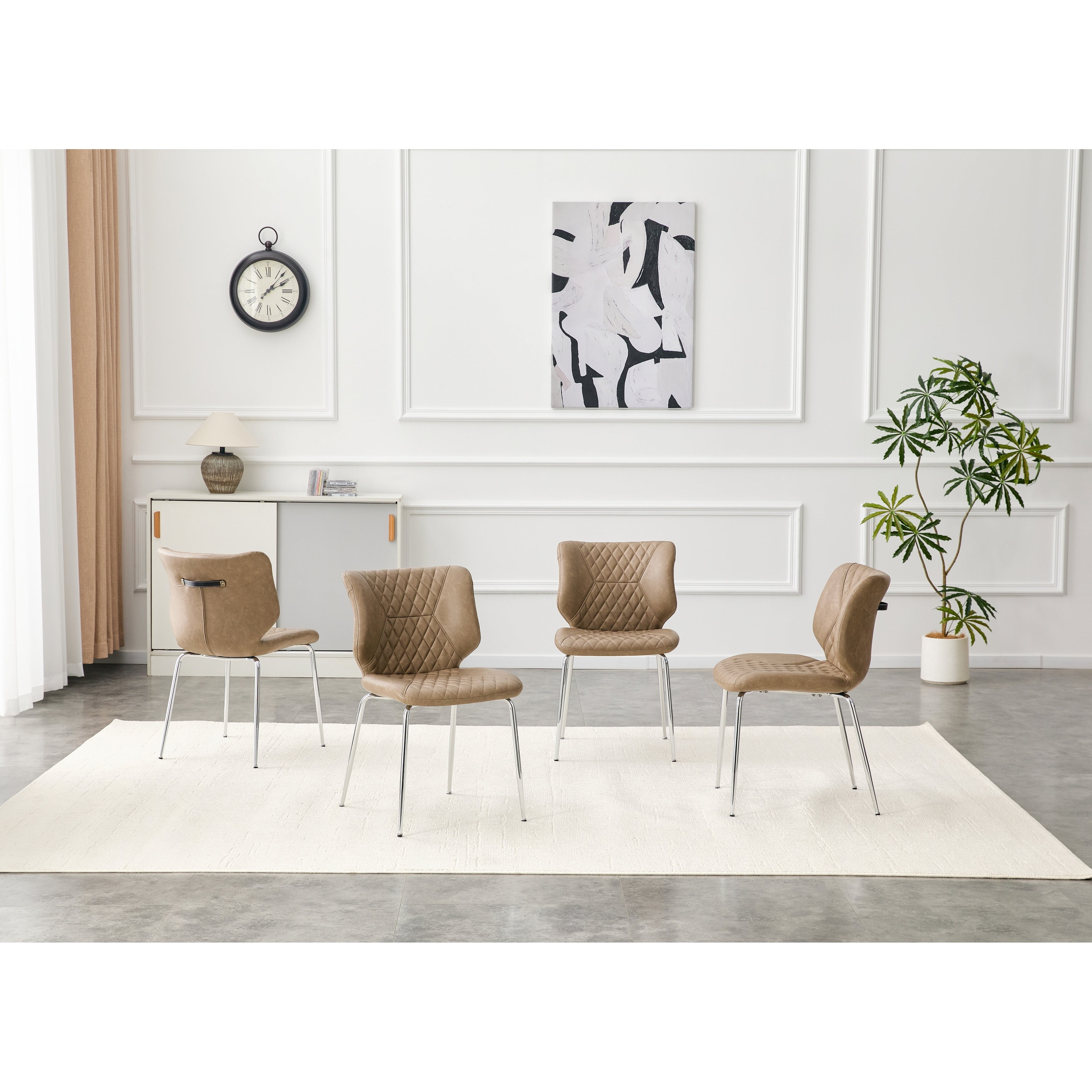 Dining Chairs Set Of 4 With Metal Legs Adjustable Non Slip Foot Pads Diamond Tufted High Back Upholstered Chairs
