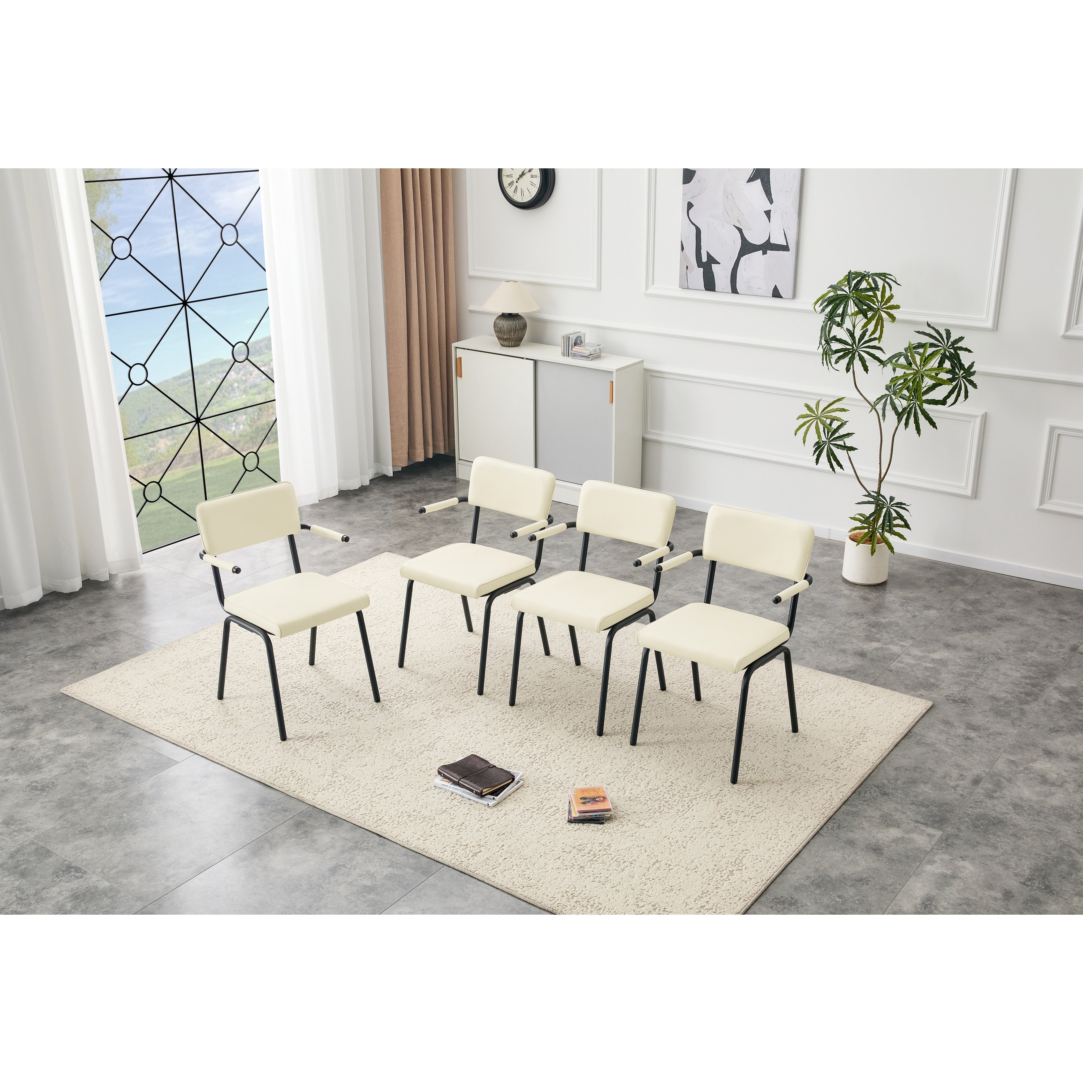 Dining Chairs Set Of 4 Huggable Upholstered Dining Chairs With Premium Leather Table Hangable Armrests Metal Legs