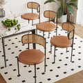 Dining Chairs Set Of 4 Pu Leather Upholstered Seat With Woven Rattan Back Sturdy Metal Legs Modern Side Chairs