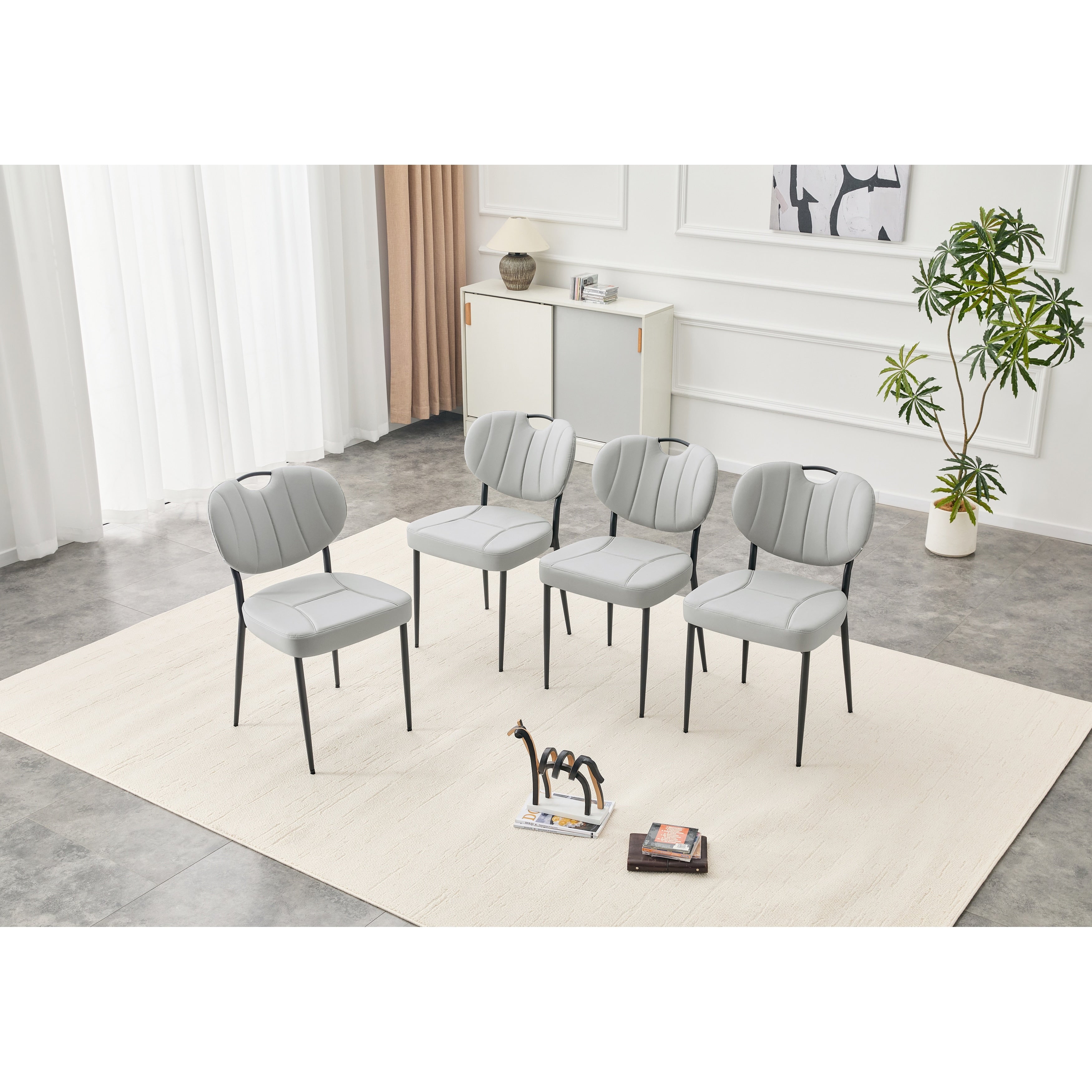 Dining Chairs Set Of 4 Premium Leather Upholstered Dining Room Chairs High Resilience Sponge Padding Metal Legs