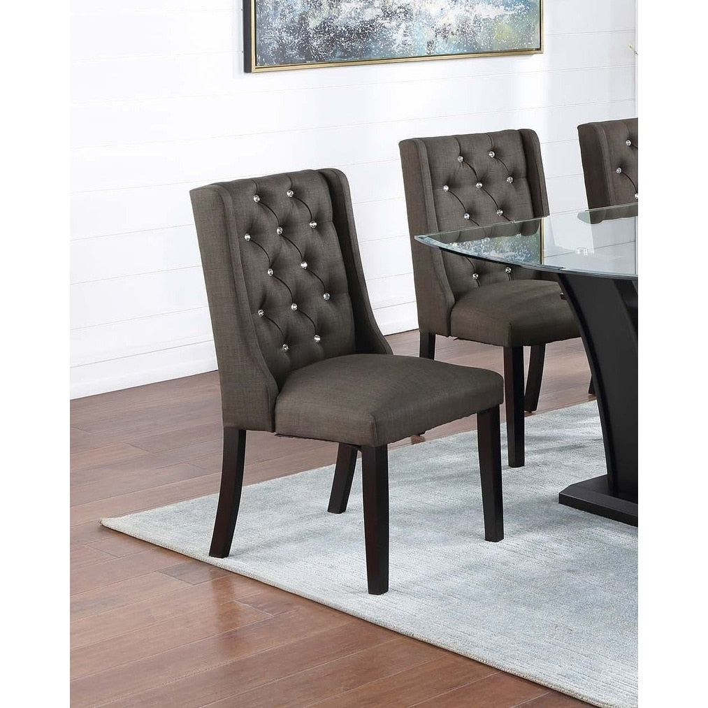 Dining Chairs Wing Back Diamond Tufted Espresso Finish