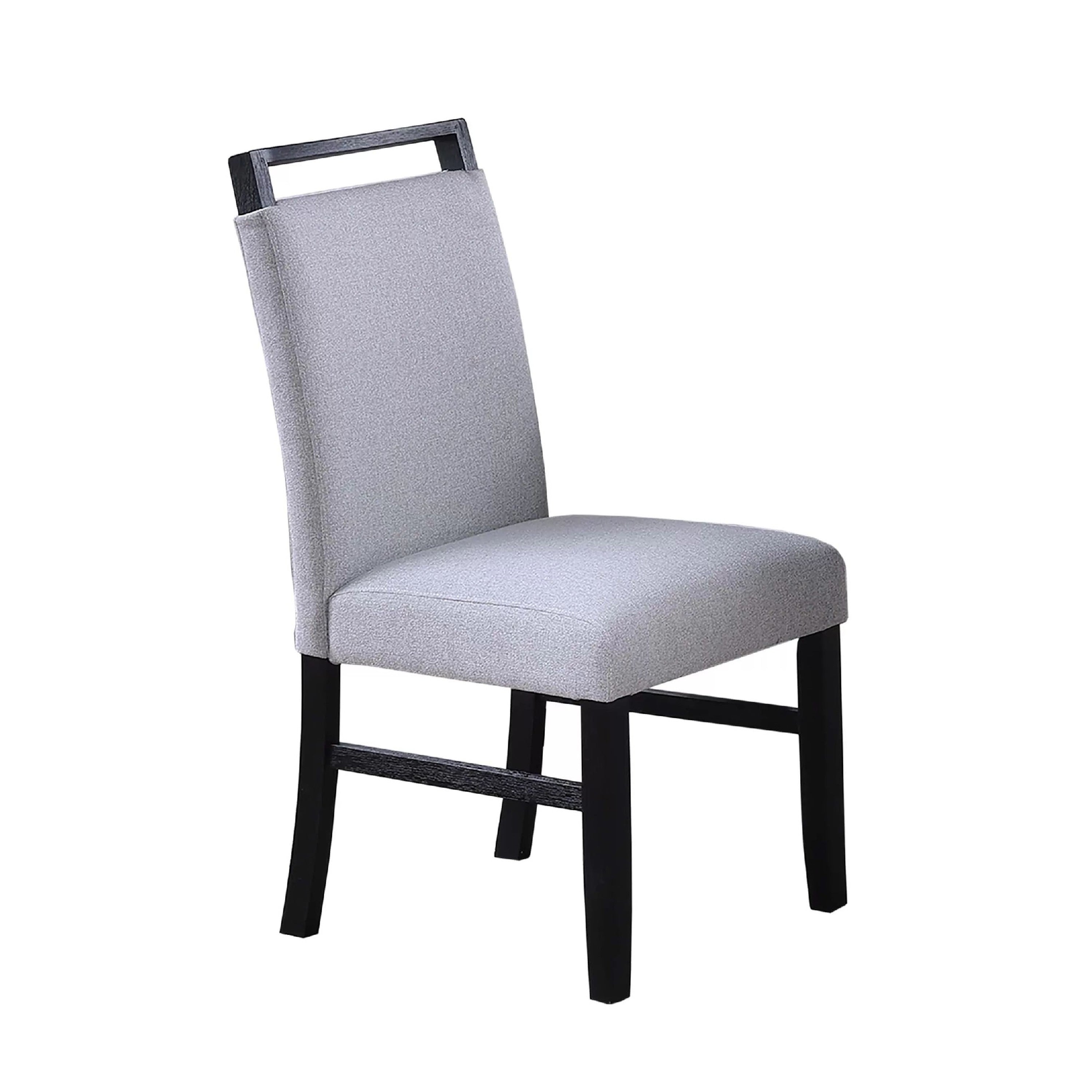 Dining Side Chair Set Of 2 Charcoal Gray Fabric Foam Seat Black Rubberwood