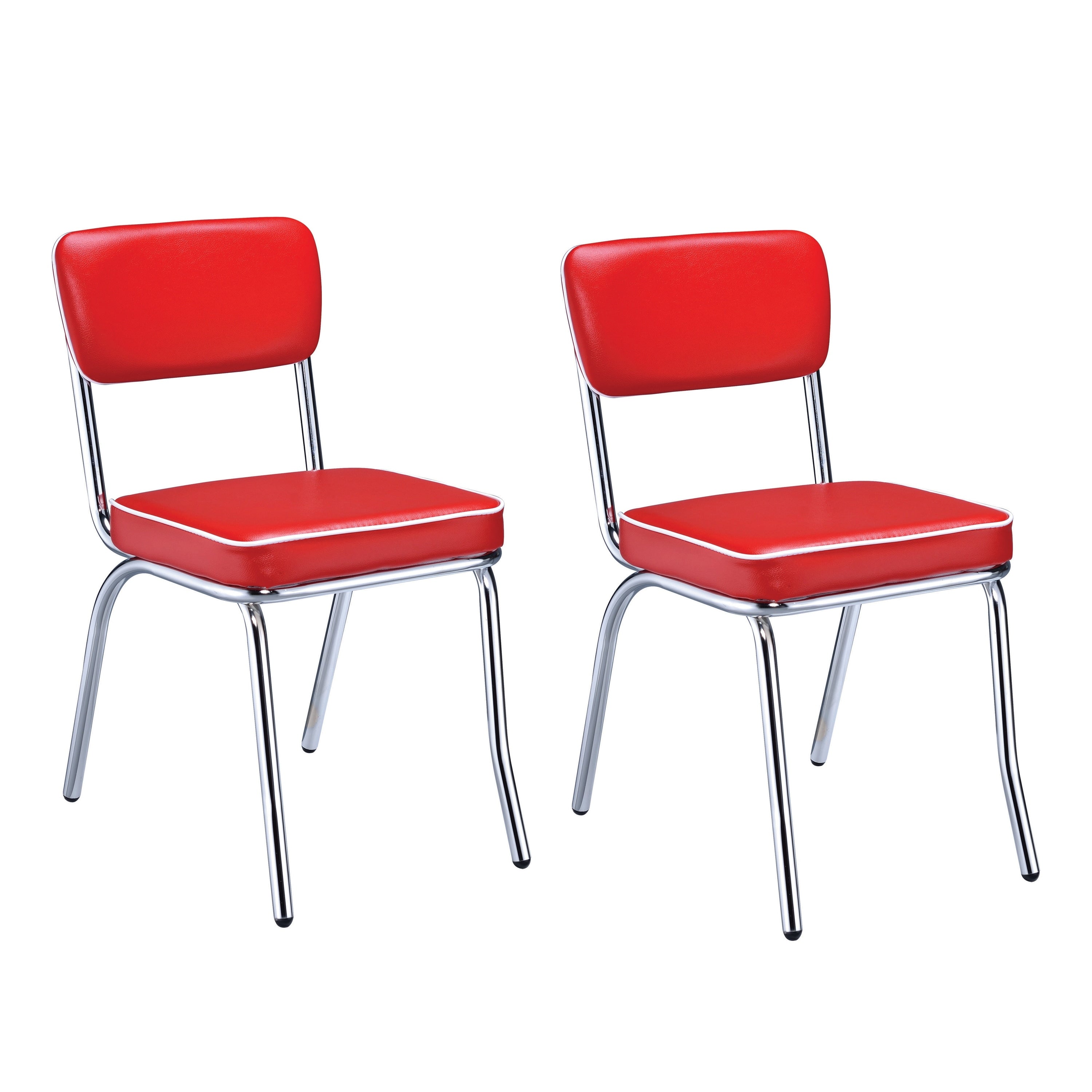 Leather Upholstered Metallic Retro Dining Side Chair Red Set Of 2