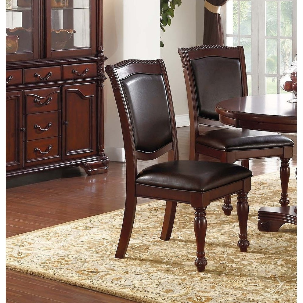 Dining Side Chairs Traditional Style Upholstered Seat And Backrest Cherry Finish