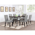 Dining Table 7Pc Set 1X Table 6X Chairs Gray Finish Nailhead Trim