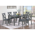 Dining Table 7Pc Set 1X Table And 6X Chairs Gray Finish Nailhead Trim