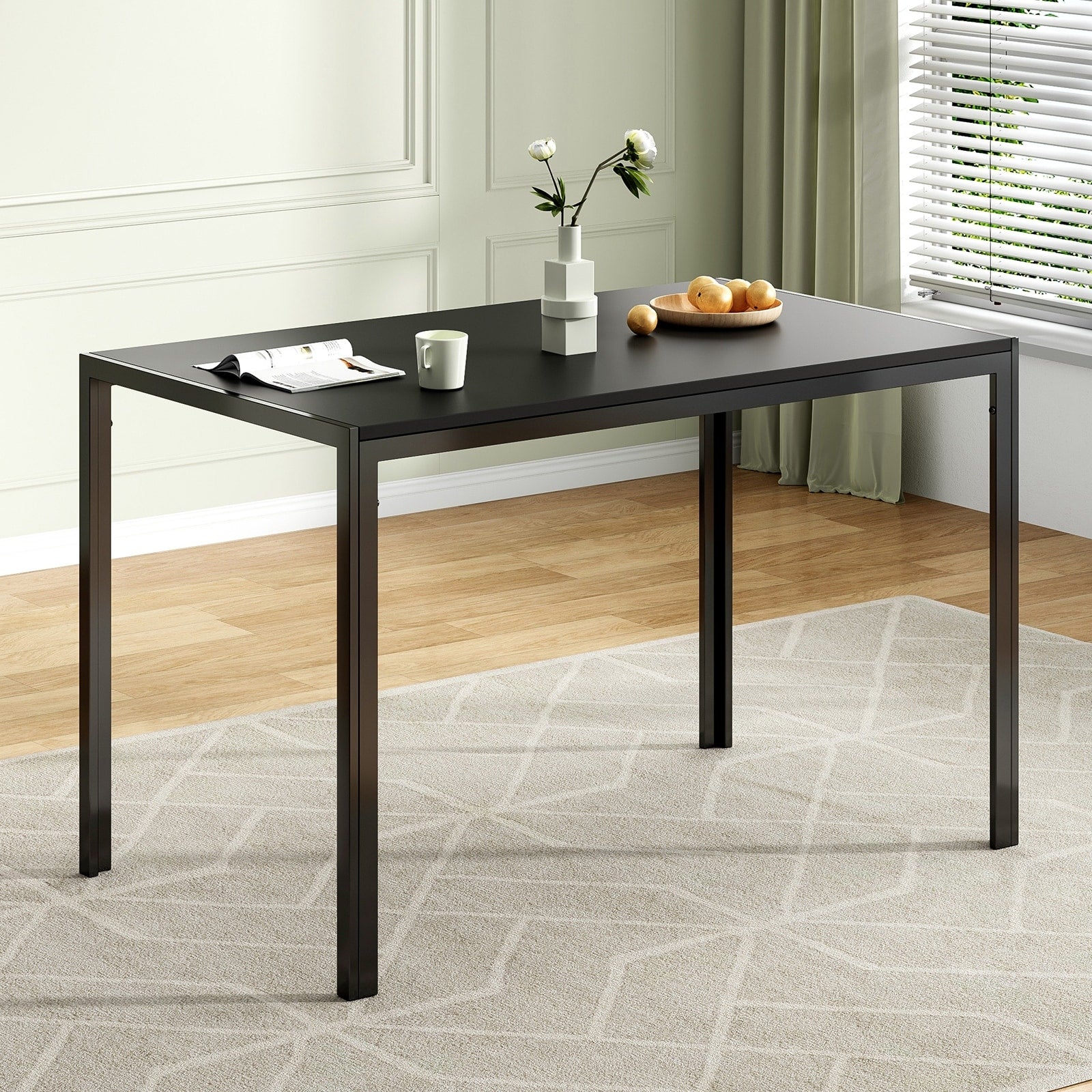 Dining Table For 4 6 Person 47 Rectangular Wooden Dining Table Top And Metal Frame For Home Kitchen Dining Desk Black