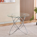 Dining Table With Tempered Glass Top Metal Legs Modern Round Kitchen Table For 2 4 People Coffee Table For Small Space
