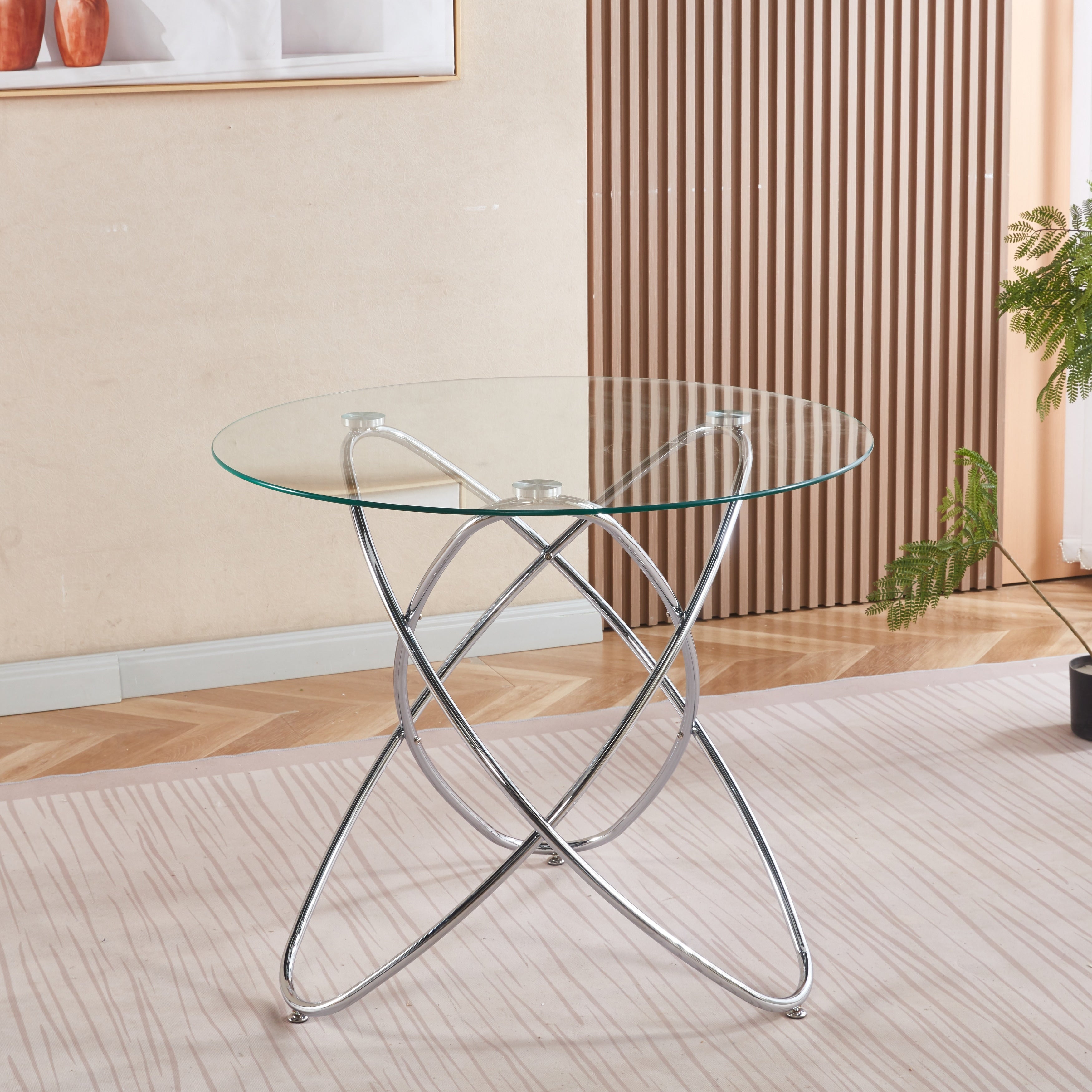 Dining Table With Tempered Glass Top Metal Legs Modern Round Kitchen Table For 2 4 People Coffee Table For Small Space
