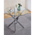 Dining Table With Cross Metal Leg And Tempered Glass Modern Space Saving Kitchen Table For Living Room Chrome Legs Chrome