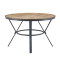 Dining Table 47 Inch Round Wood Top Black Metal Trestle Base Brown