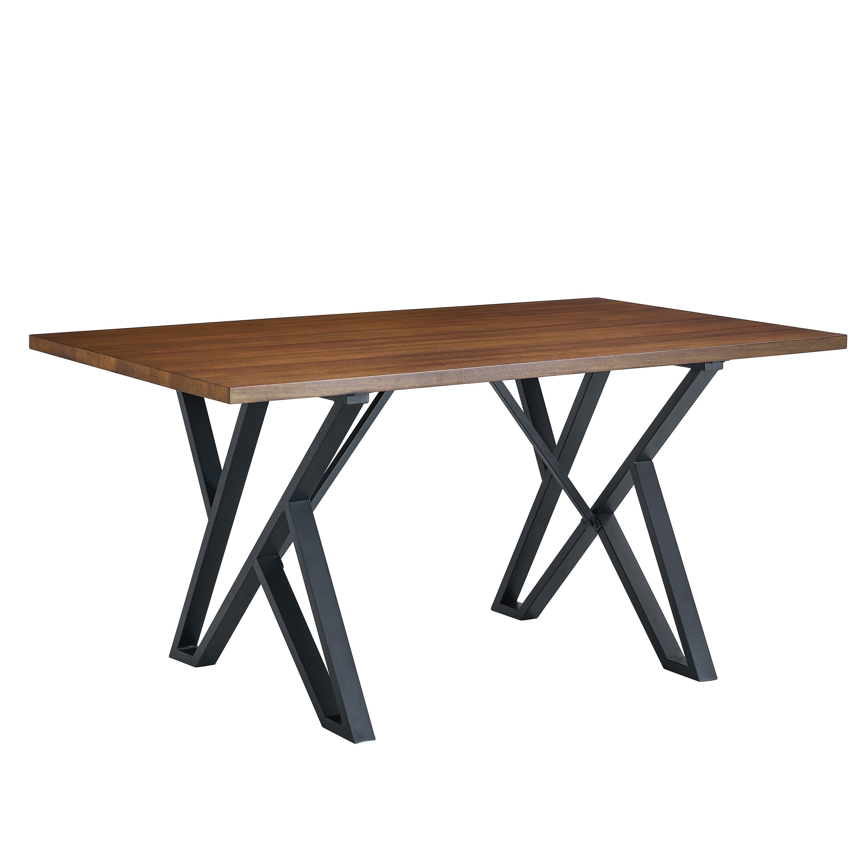 Dining Table 59 Inch Rectangular Wood Top Black Metal Trestle Base
