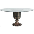 Dining Table 60 Inch Round Clear Glass Top Classical Bronze Metal Base