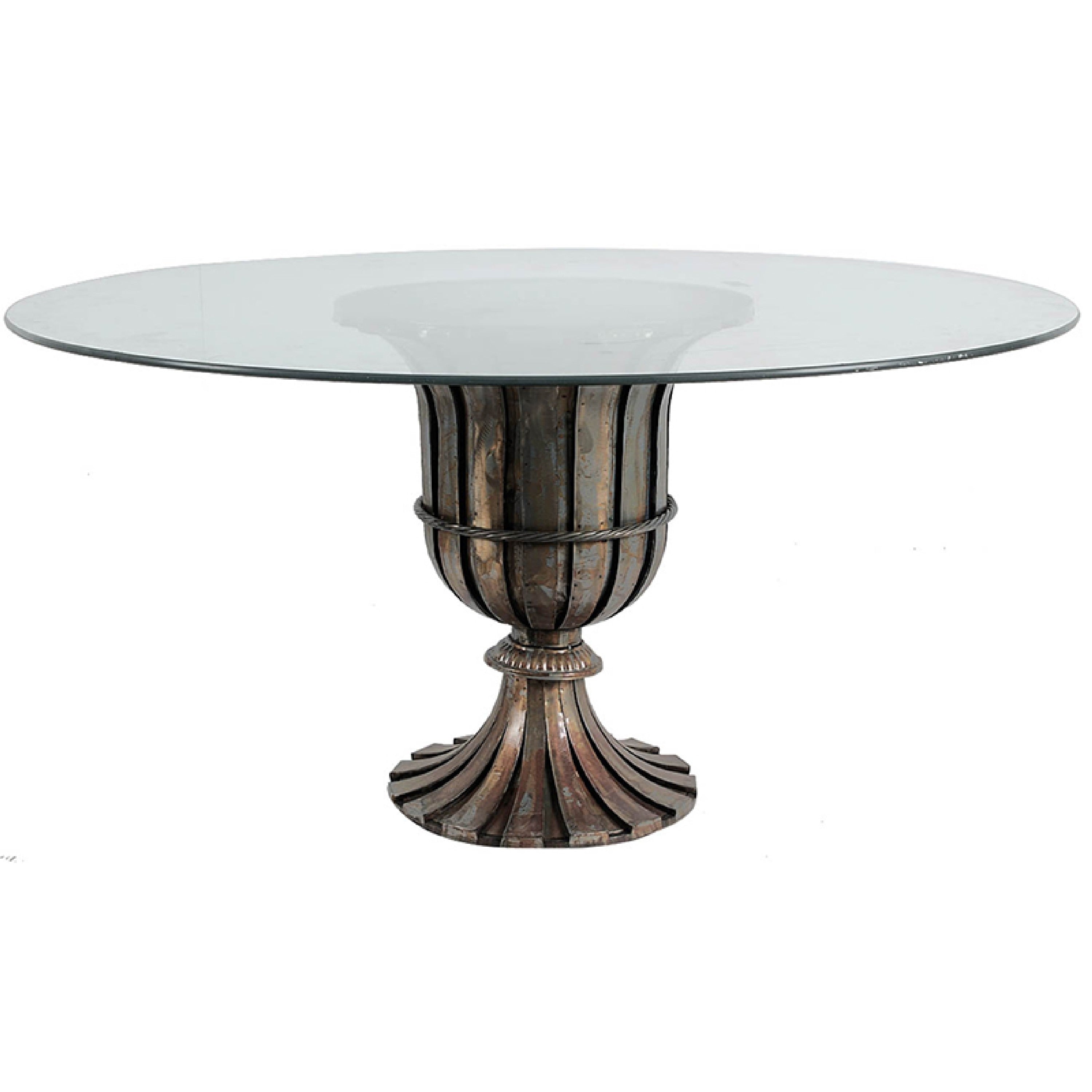 Dining Table 60 Inch Round Clear Glass Top Classical Bronze Metal Base