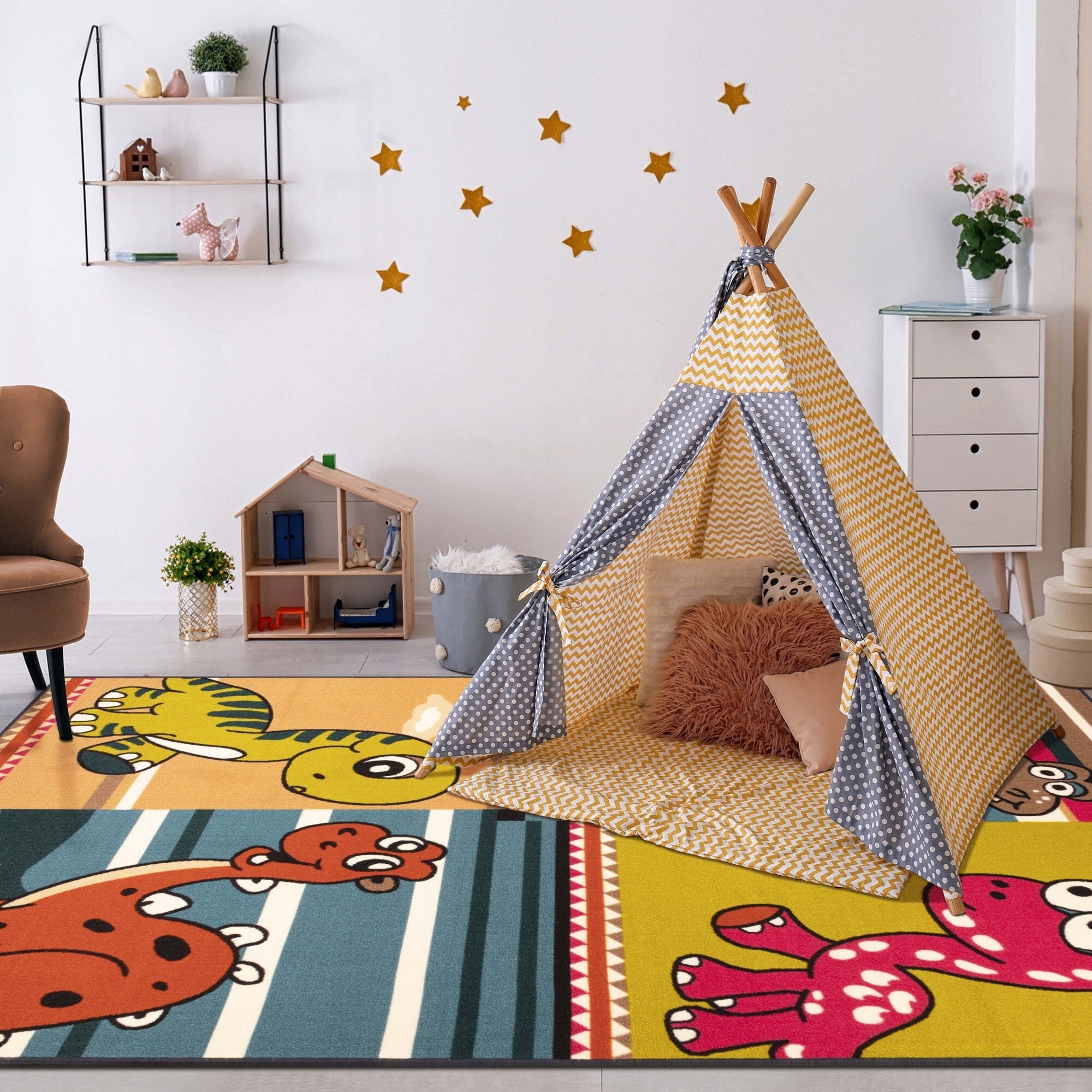 Superior Dinoventure Multicolor Nylon Kids Non Slip Area Rug