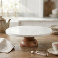 Dionysus Decorative Marble Cake Stand With Wood Base
