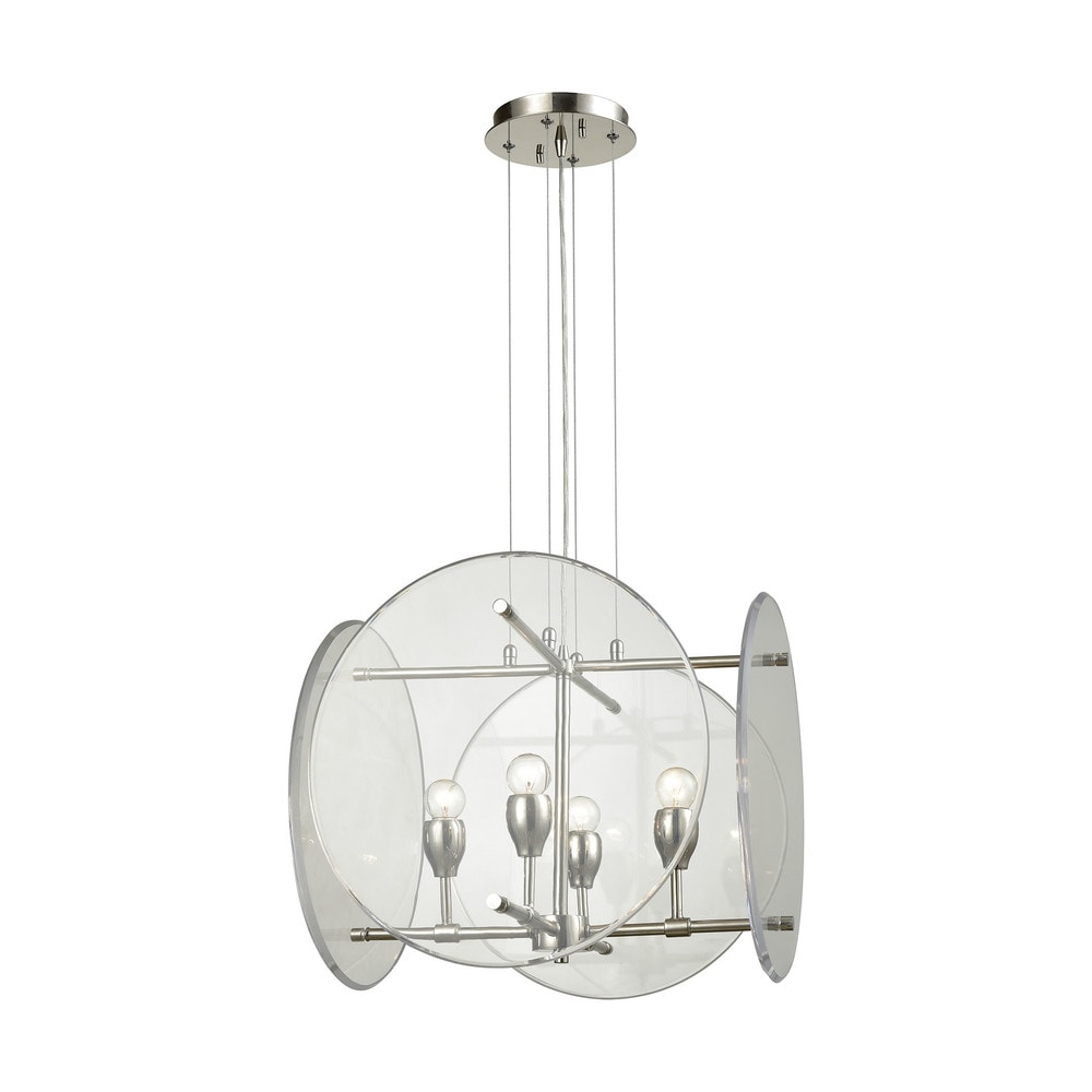 Disco Polished Nickel Clear Acrylic Panels 4 Light Chandelier