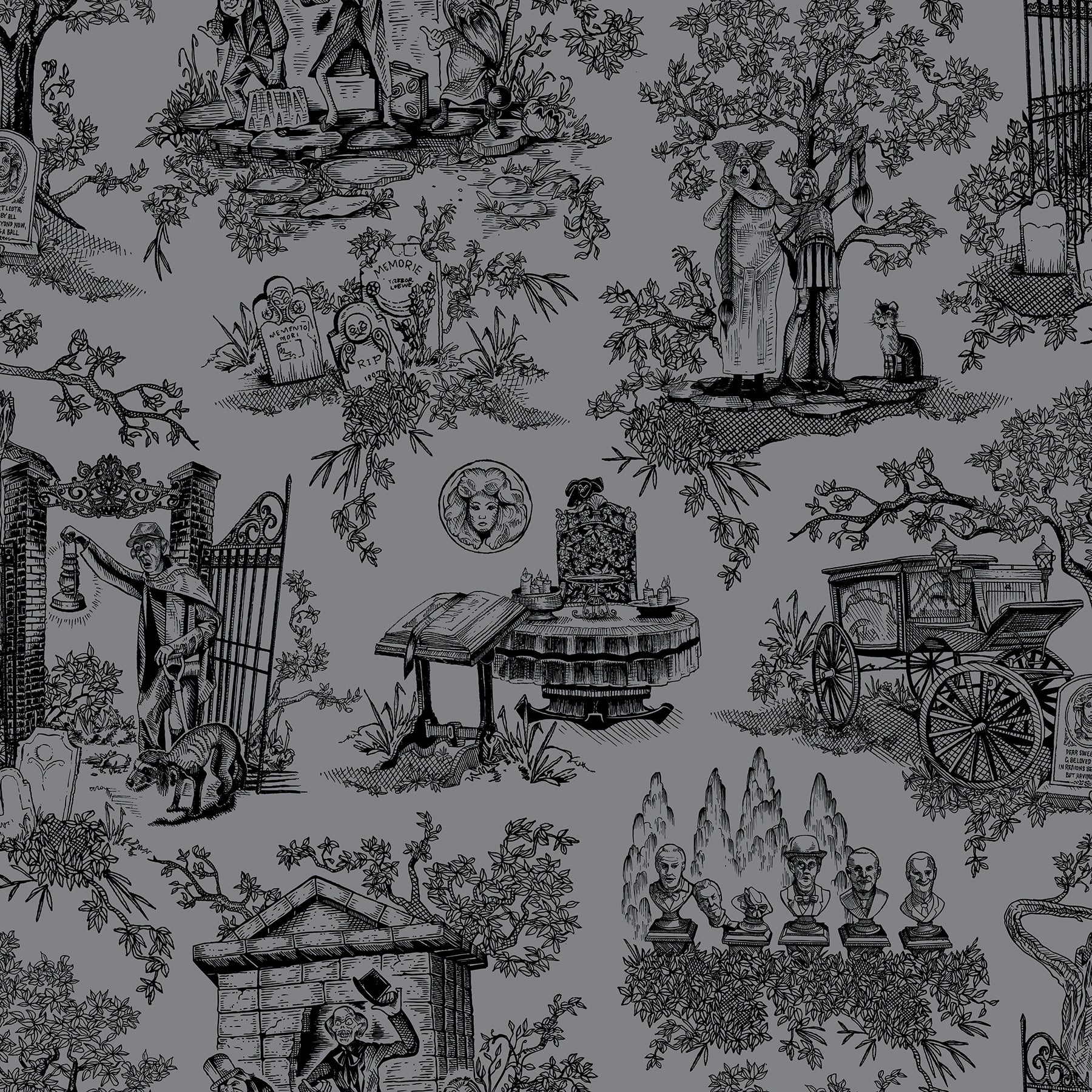 Disney Haunted Mansion Toile Black Peel And Stick Wallpaper