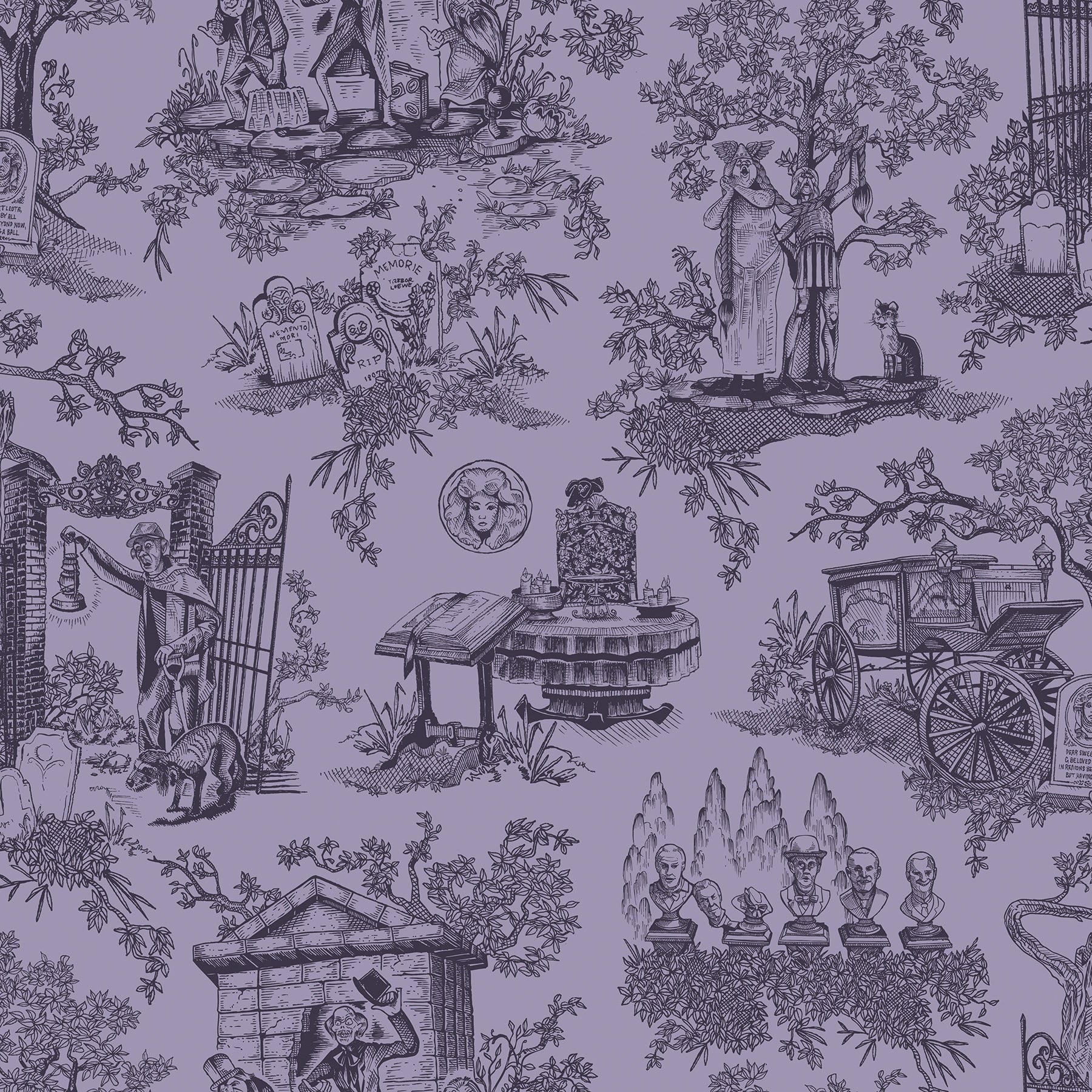 Disney Haunted Mansion Toile Purple Peel And Stick Wallpaper