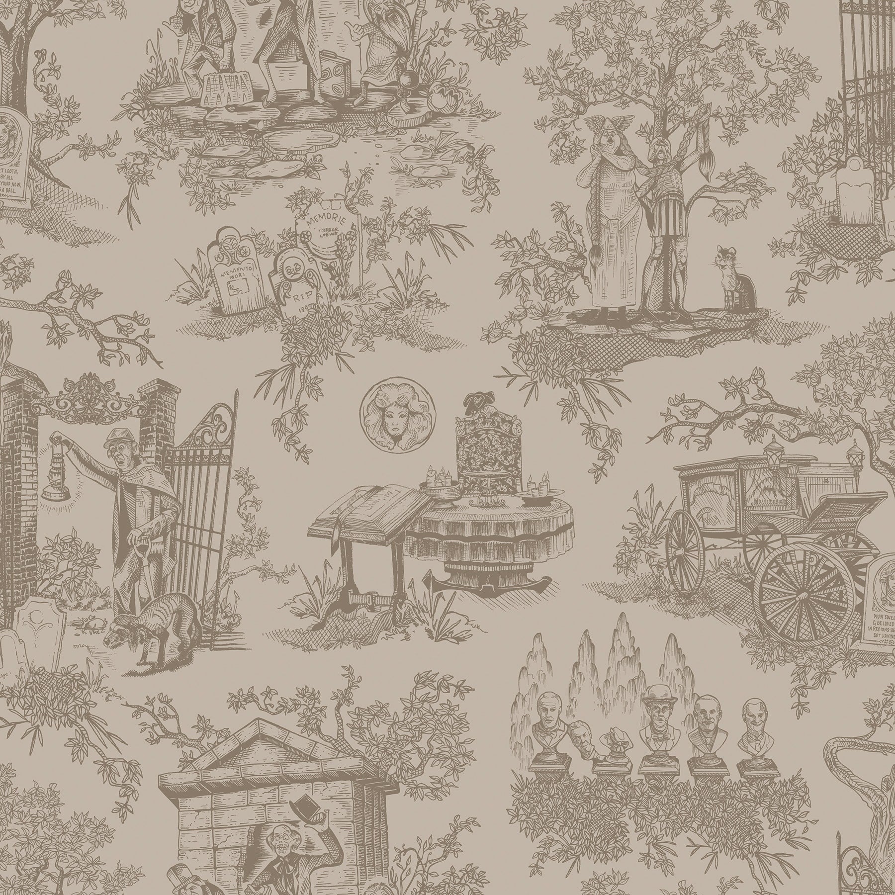 Disney Haunted Mansion Toile Taupe Peel And Stick Wallpaper