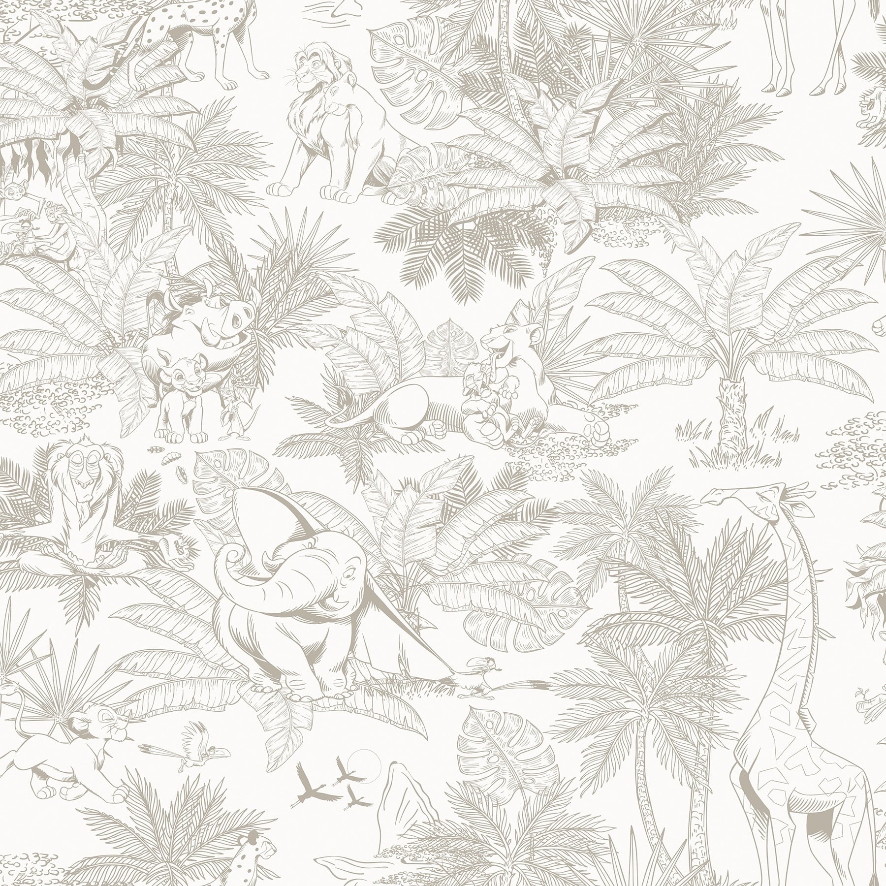 Disney Lion King Tropical Toile Beige Peel And Stick Wallpaper