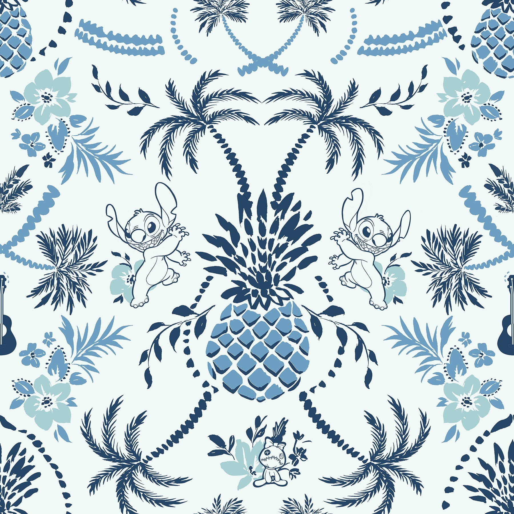 Disney Stitch Pineapple Damask Blue Peel And Stick Wallpaper