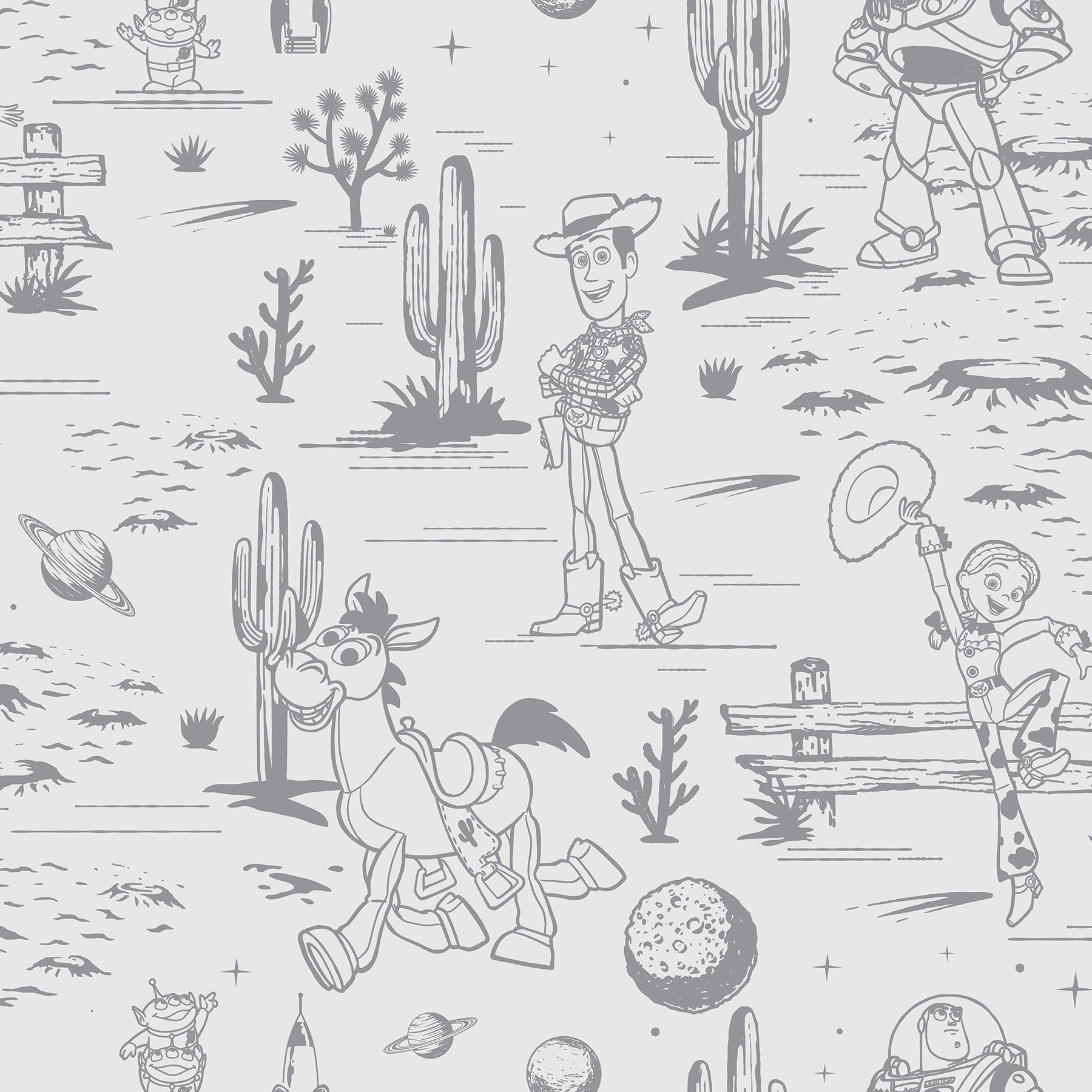 Disney Toy Story Toile Grey Peel And Stick Wallpaper
