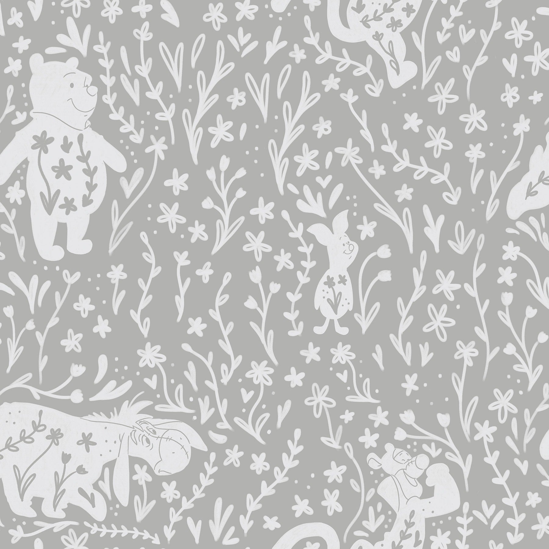 Disney Winnie The Pooh Block Print Grey Peel And Stick Wallpaper