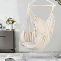 Distinctive Cotton Canvas Hanging Rope Chair With Pillows Beige