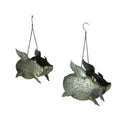 Distressed Galvanized Metal Flying Pig Hanging Planters Set Of 2 11 X 13.5 X 6 Inches