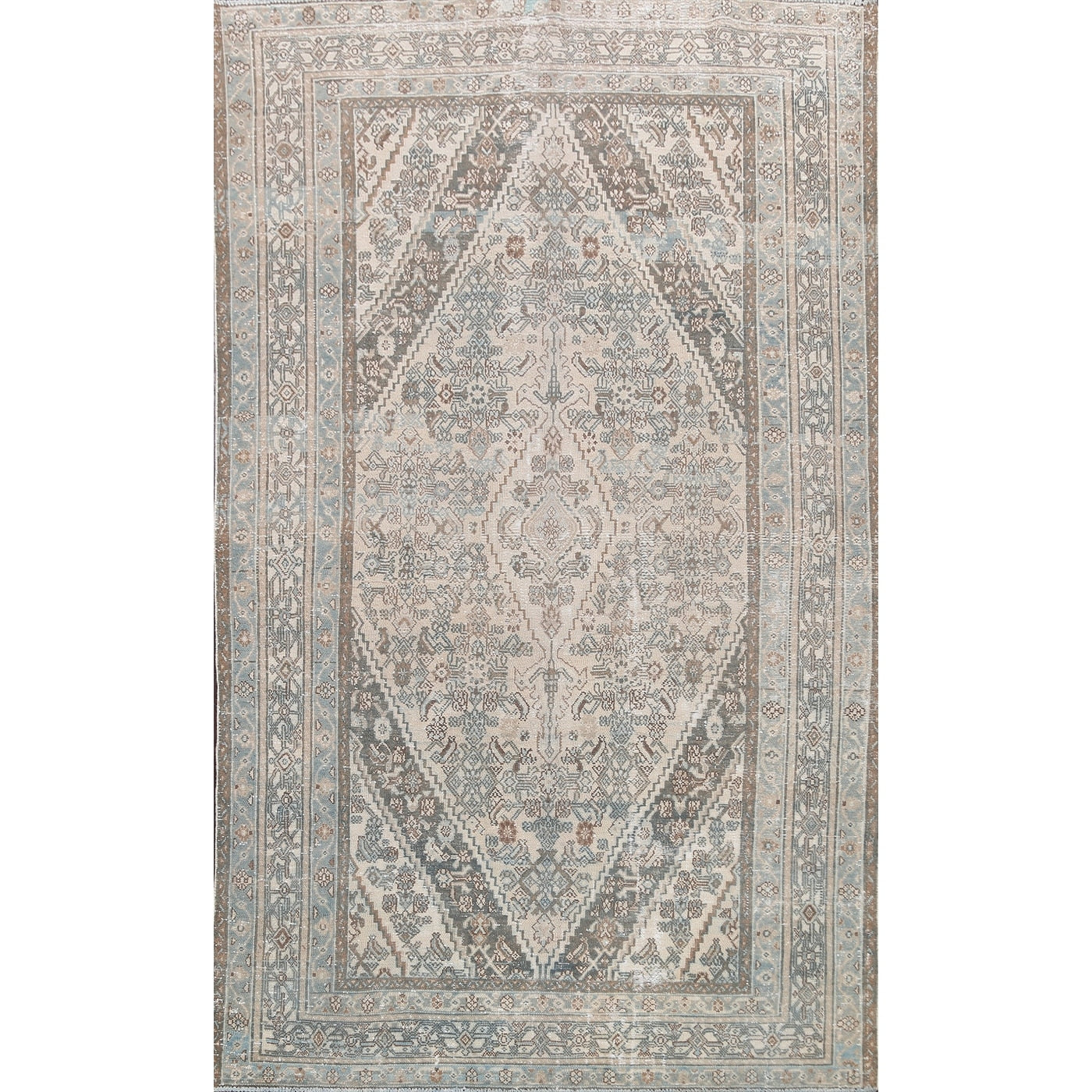 Distressed Geometric Hamedan Persian Area Rug Wool Handmade Carpet 68 X 911