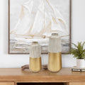 2Pc Gold And Multi Color Metal Flower Vase