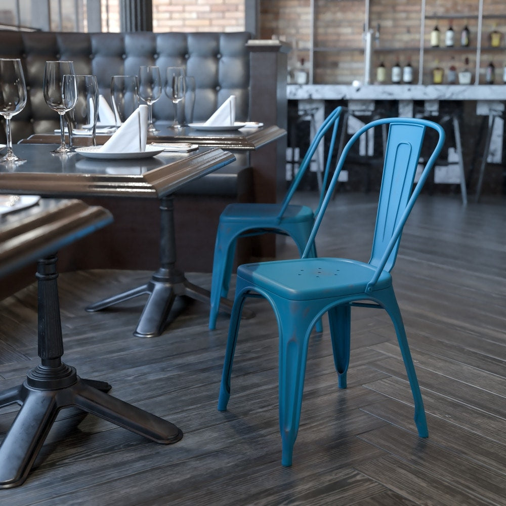 Distressed Metal Indoor Stackable Chair