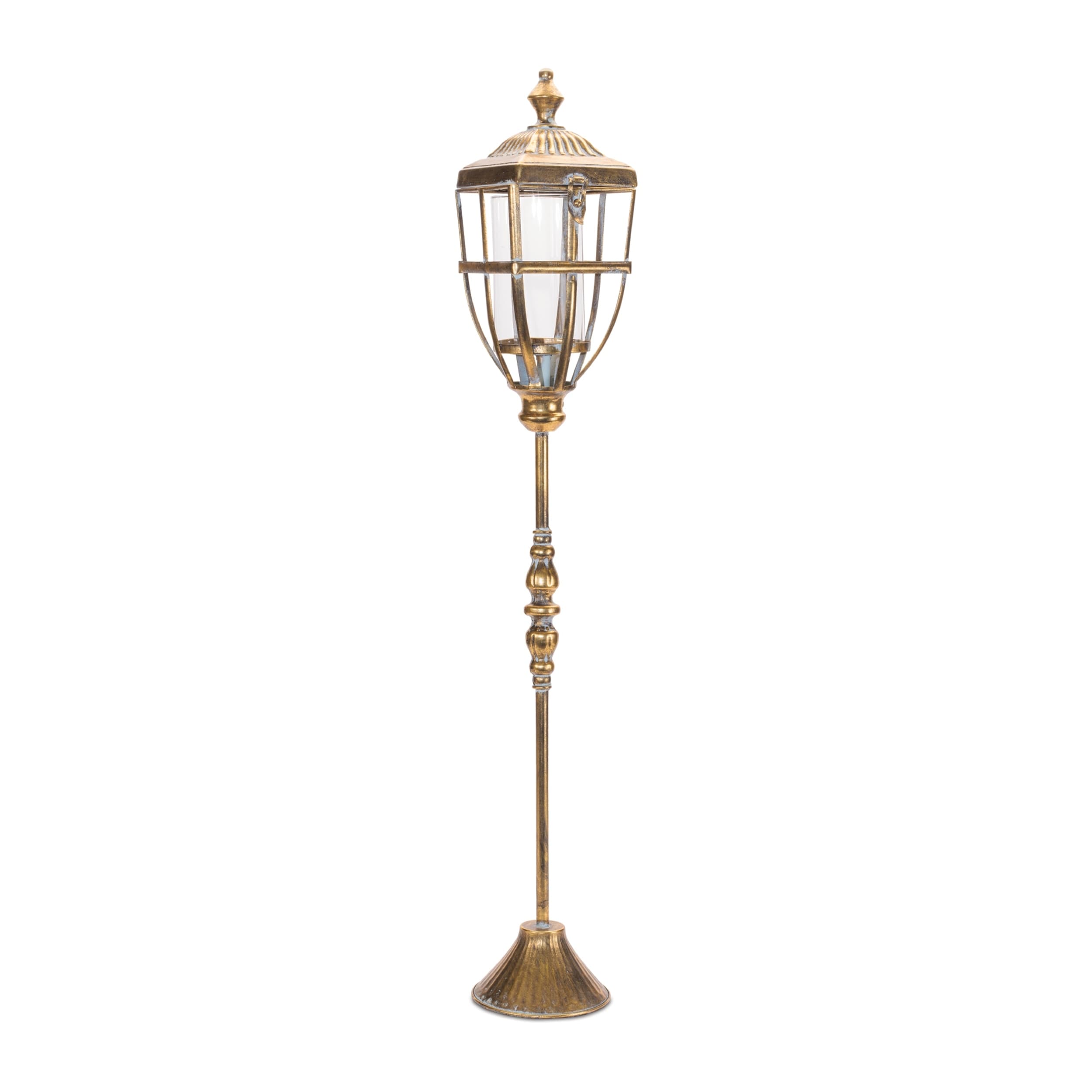 Distressed Metal Lantern Post With Glass Insert 36 H