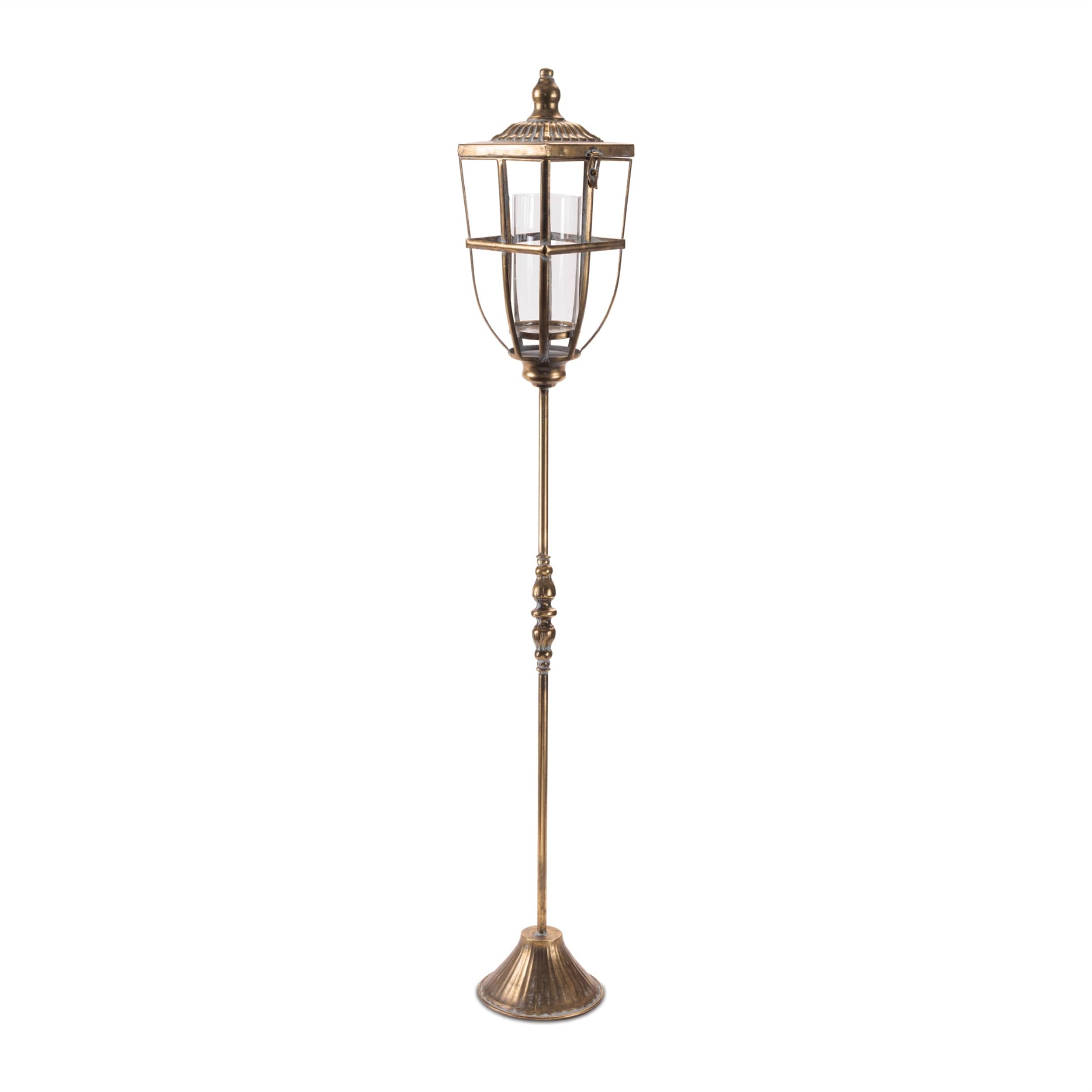 Distressed Metal Lantern Post With Glass Insert 48 H