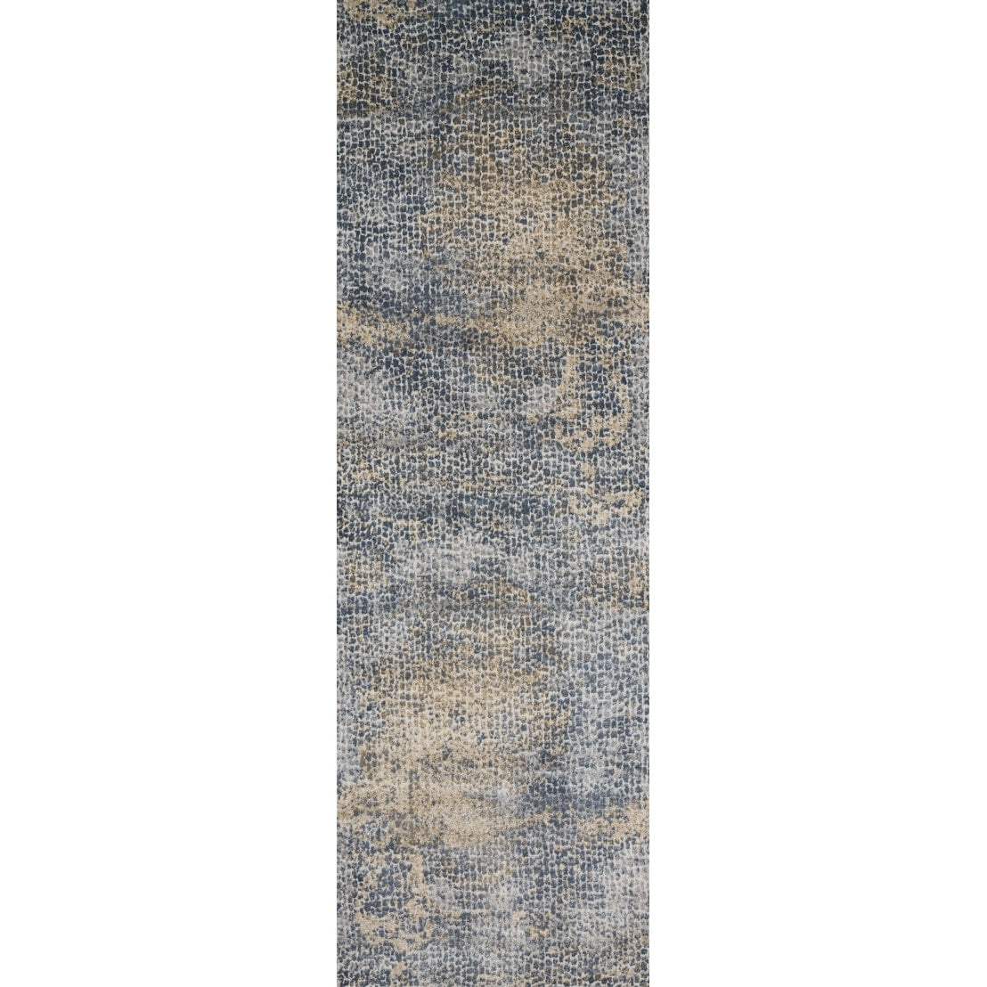 Distressed Transitional Blue Gold Pebble Mosaic Rug 96 X 13