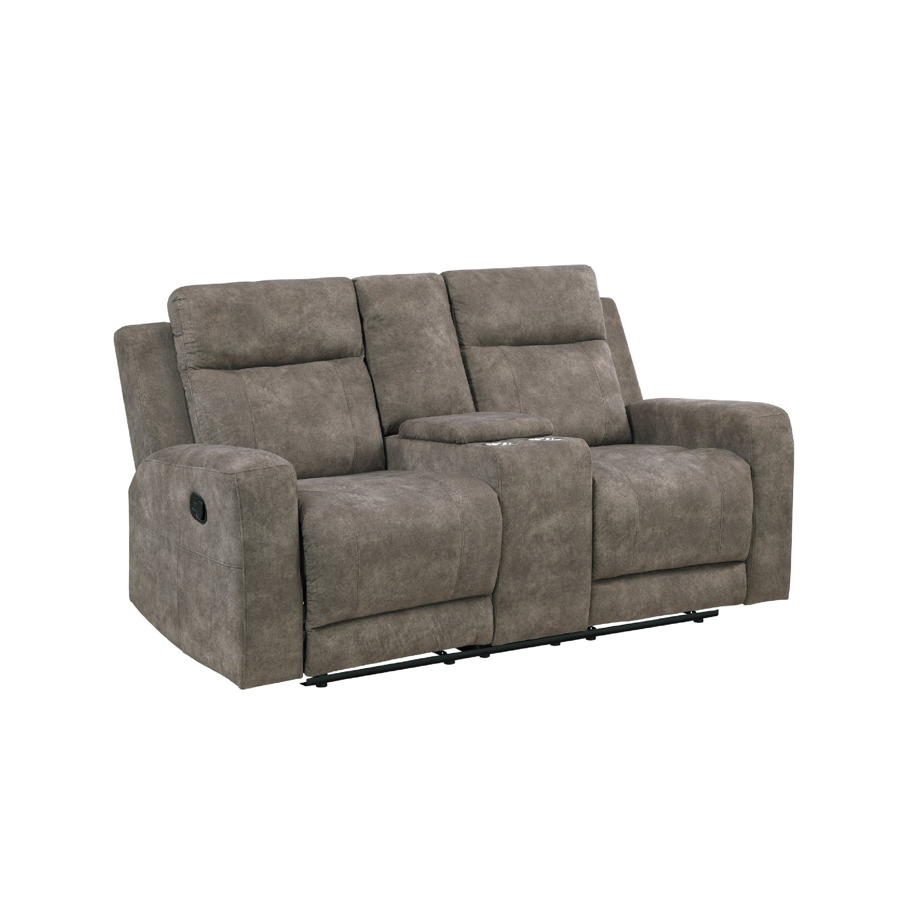 Diti Manual Reclining Loveseat W Console Cupholders Brown Microfiber