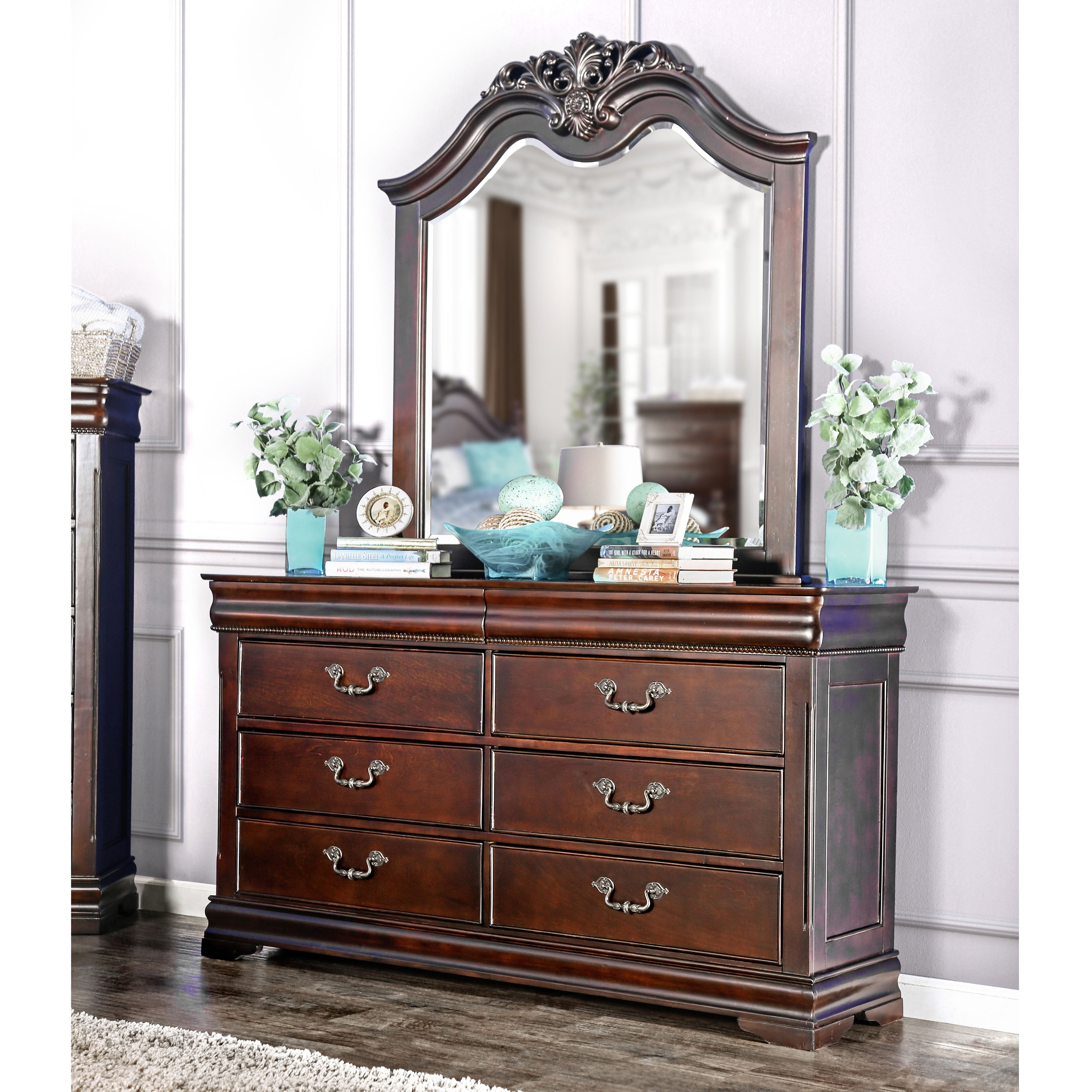 Bastillina Traditional Cherry 2 Piece Dresser And Mirror Set By Foa
