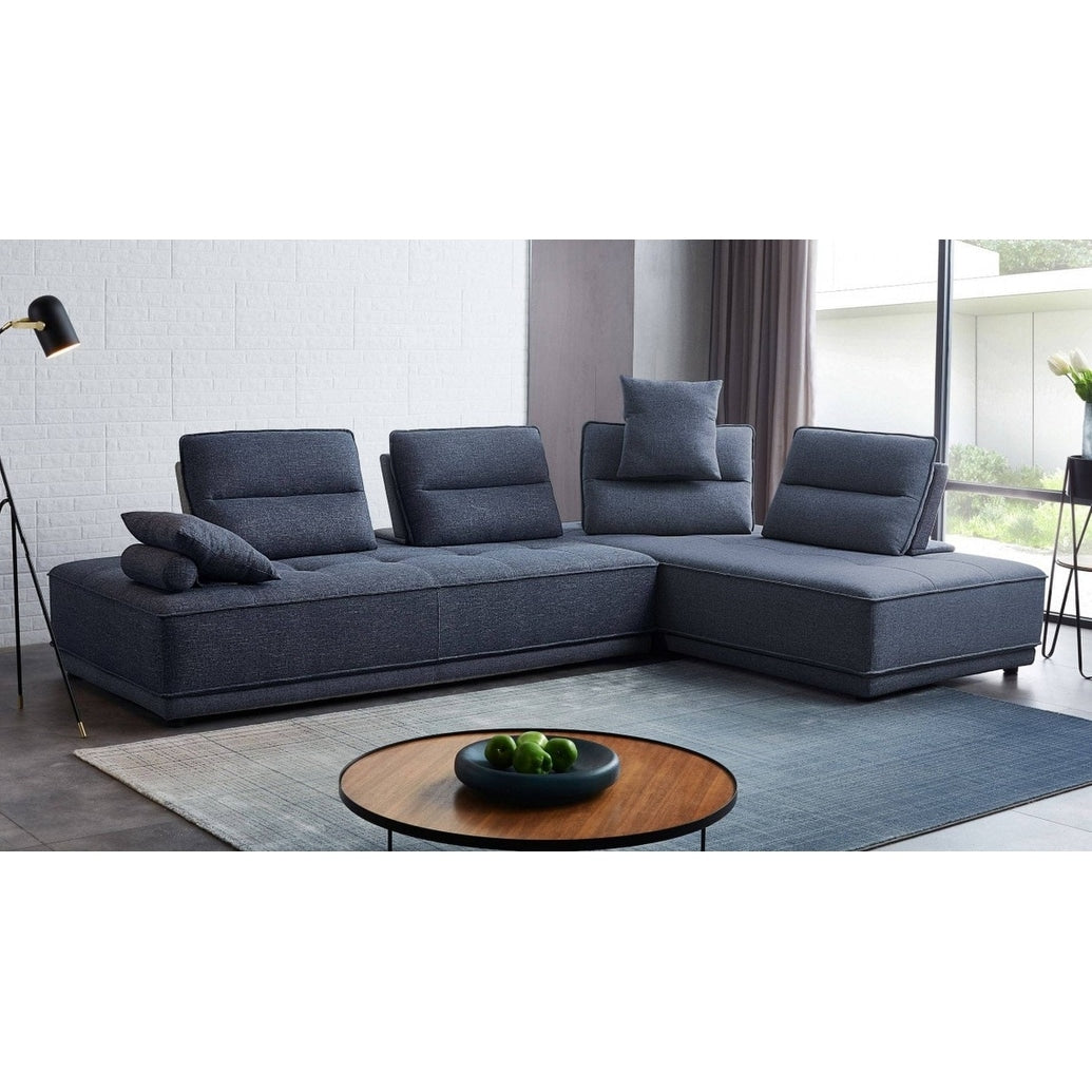 Divani Casa Glendale Modern Blue Fabric Sectional Sofa.