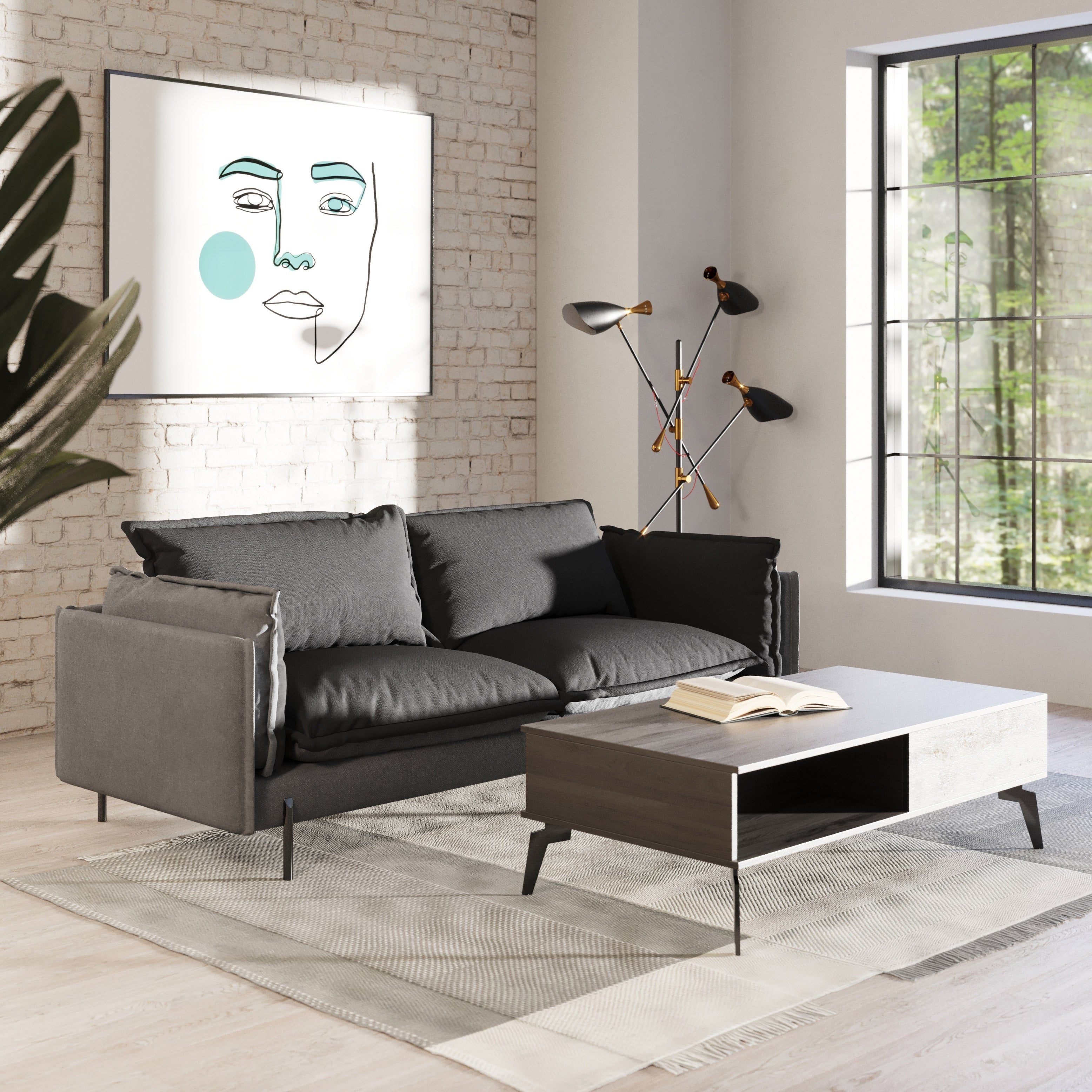 Divani Casa Mars Modern Grey Dark Grey Fabric Sofa