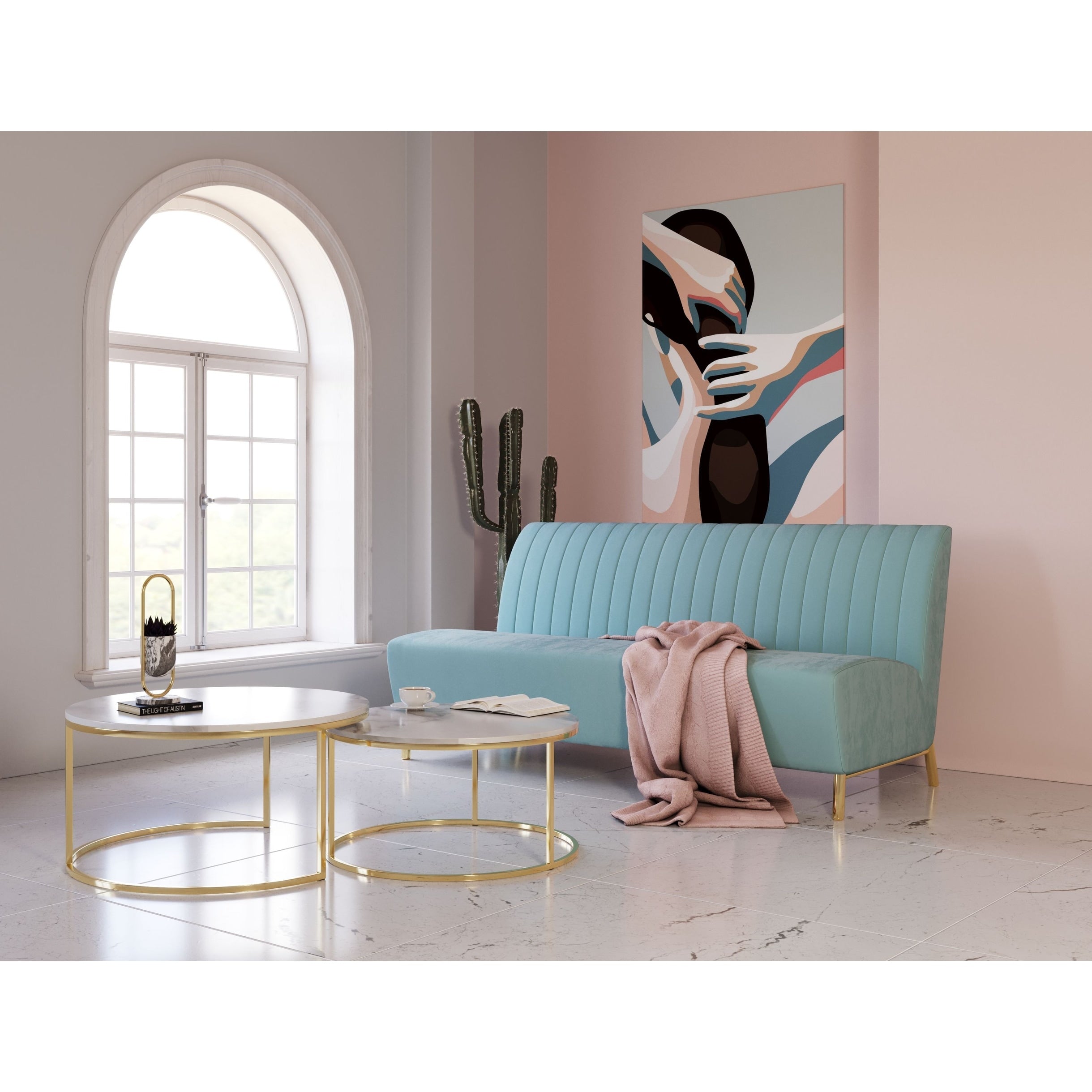 Divani Casa Mosko Modern Light Green Gold Fabric Sofa