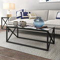 Dixon Geometric X Base Metal Glass Coffee Table Optional Finishes
